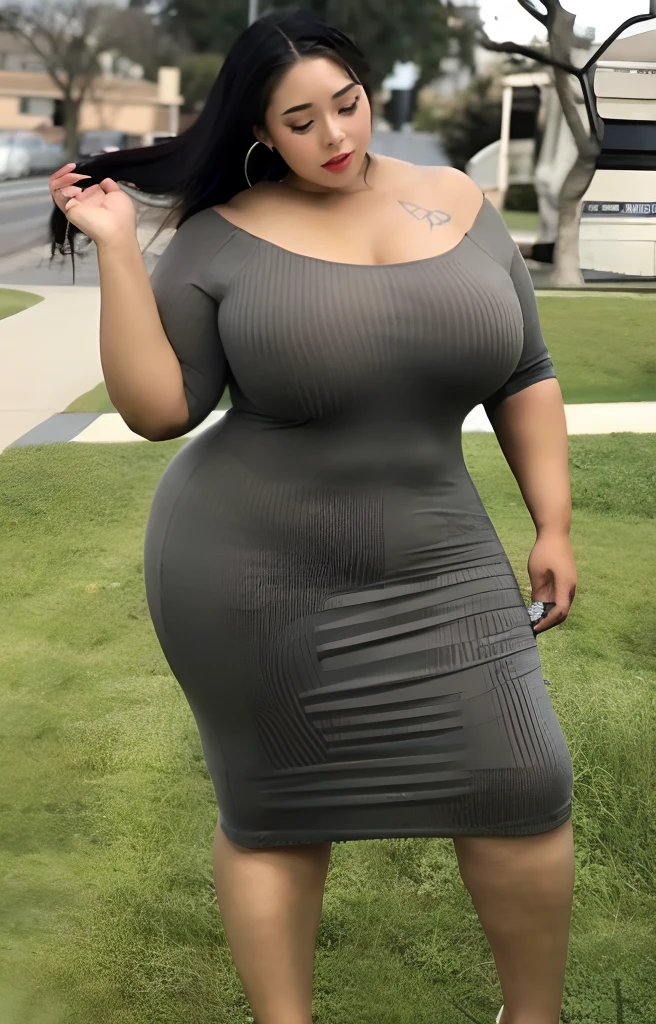 Brazilian ebony girl, she opted for a elegant green dress, green shoes. long yellow hair. Nsfw, big . Most beautiful woman in the world. Full body. day, huge breasts, tall, short dress exposing beautiful legs, wide hips.
