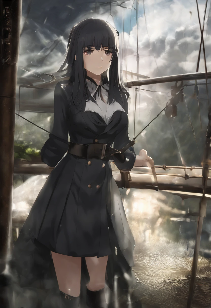 ((master part, best quality) yashiro nene ),a girl, sozinho, vestir, Standing, halo, beco, ao ar livre, franja, vestido branco, cabelos brancos, cabelos longos, black footwear, industrial pipe, Olhando para o Viewer, ar-condicionado , personagem anime : yashiro nene ,Dark lighting, Lixo, lixeira, hxh2011