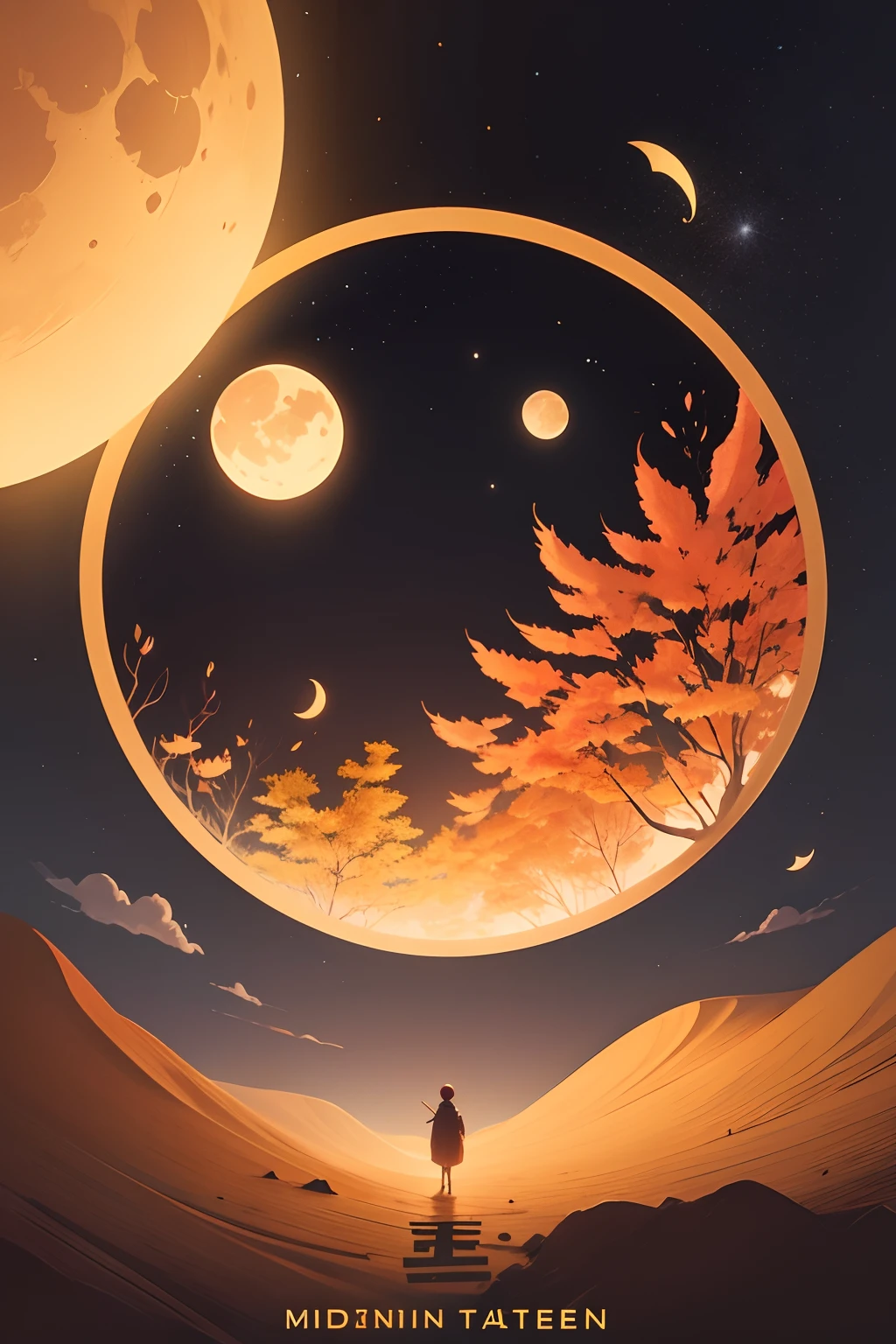 A poster of a man standing in front of a large moon - SeaArt AI