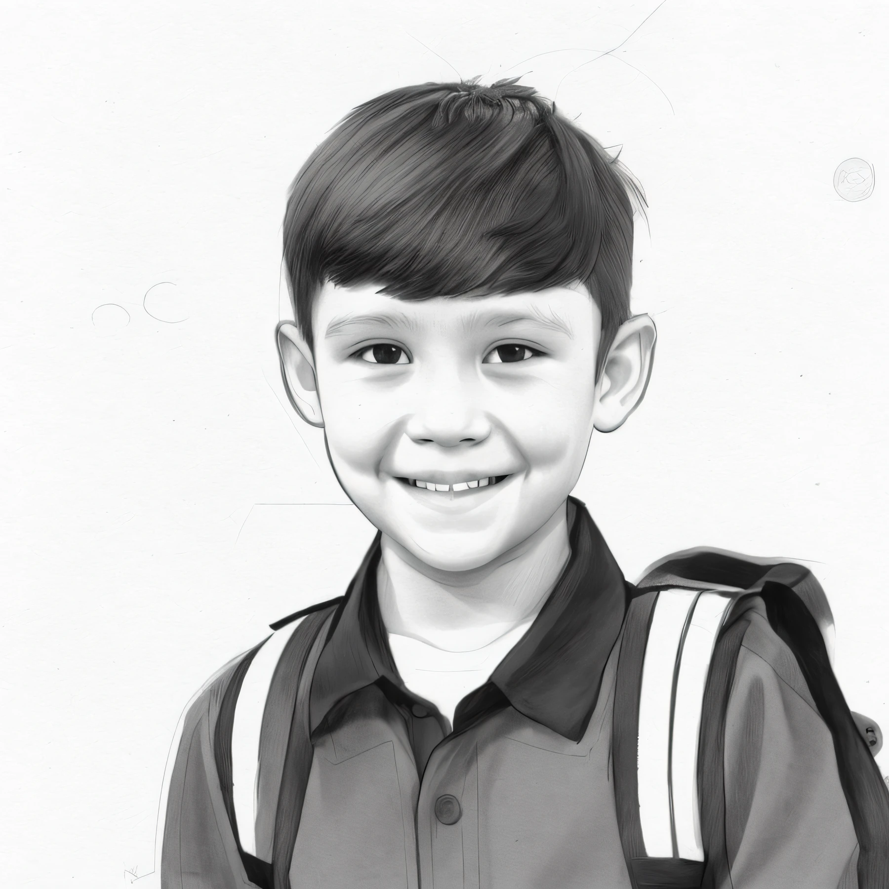 boy smiling, sketch artstyle, graycale, monochrome, ((solo)),