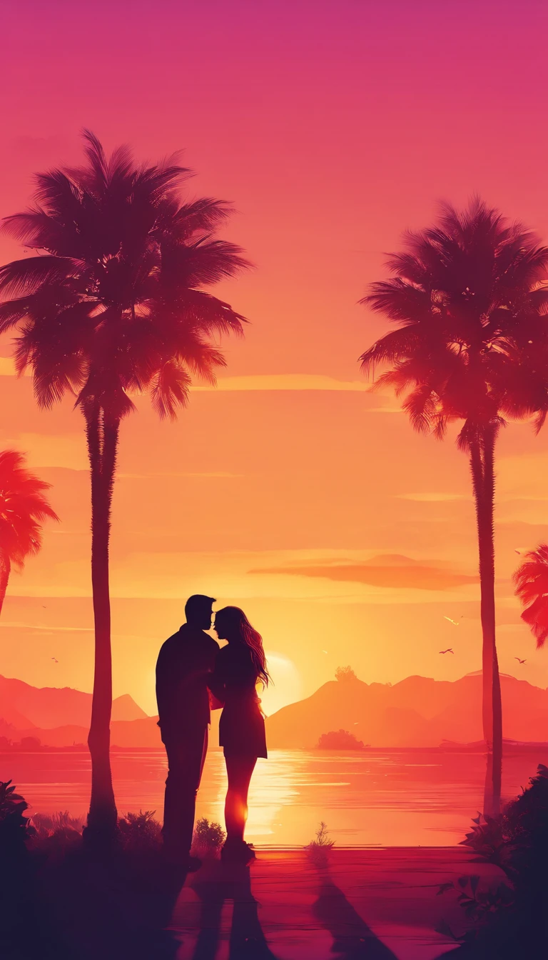 (best quality,highres), romantic sunset,hazy atmosphere,modern young couple,embrace,love,affection,romantic gestures,soft sunlight,passionate connection,warm colors,gentle breeze,silhouettes,dreamy ambiance,candid moment,unforgettable love,intimate setting,serene backdrop,warmth,harmony,sweet memories,eternal love,endless sunset.