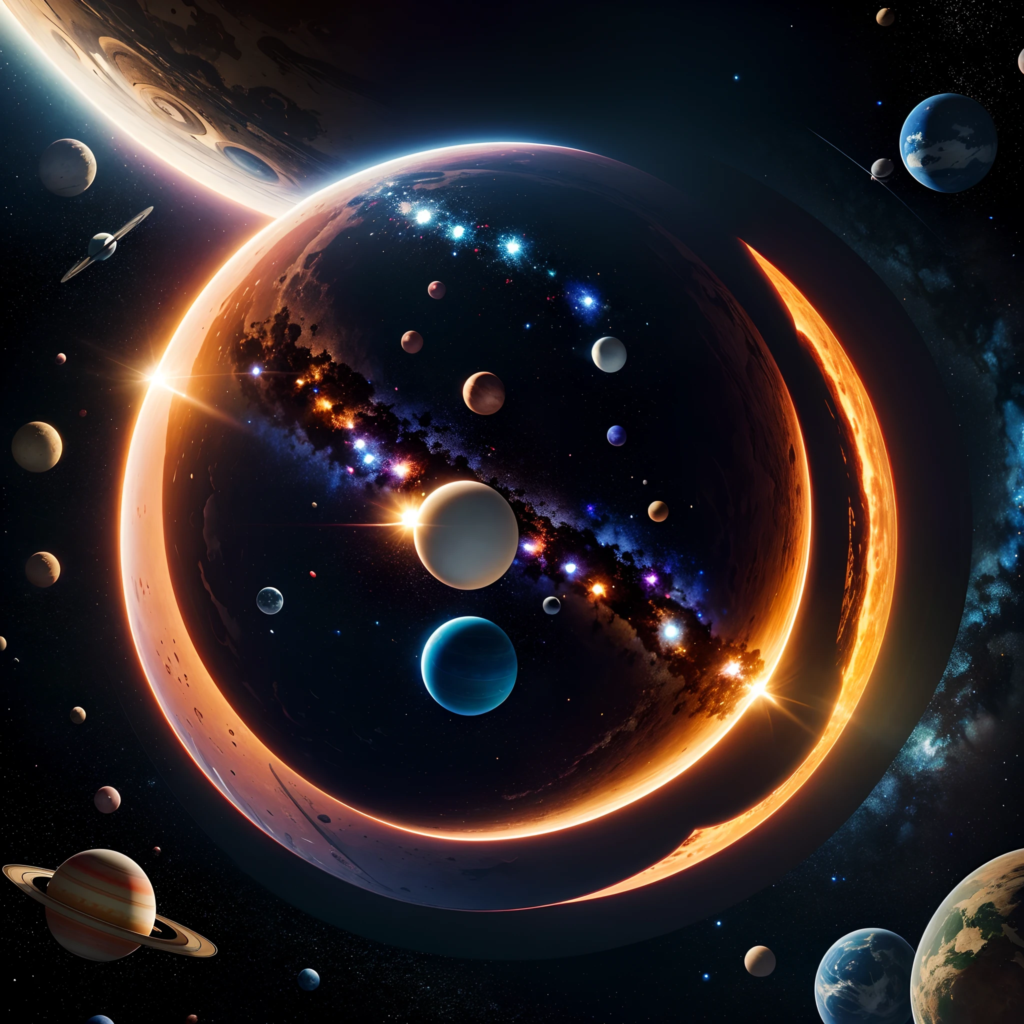 masutepiece, Super Detail, High quality, awardwinning, 8K, All the planets of the solar system, scientific fiction, An majestic, Cosmic scale