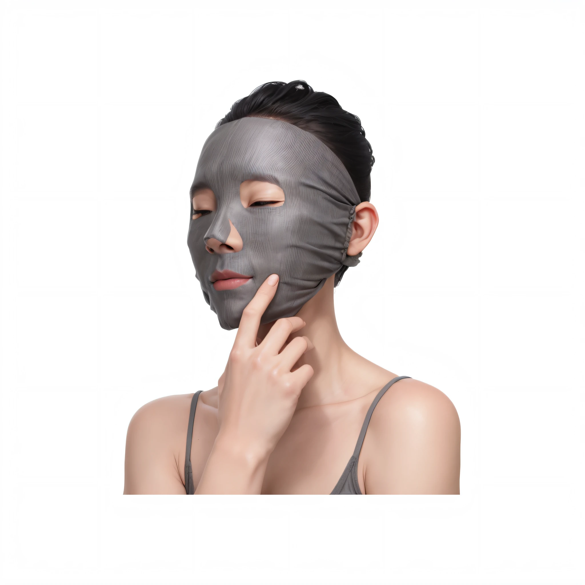 Ultra HD real skin,Ultra HD skin type,Araved woman wearing a gray mask on her face, some of them use gask mask, facemask, masks, the mask covers her entire face, full-face, Facial, rotting black clay skin, Mask, Rotten clay skin, vega mask, one single mask, mask inside mask, unsharp mask, Facial Klaus - up, Masking