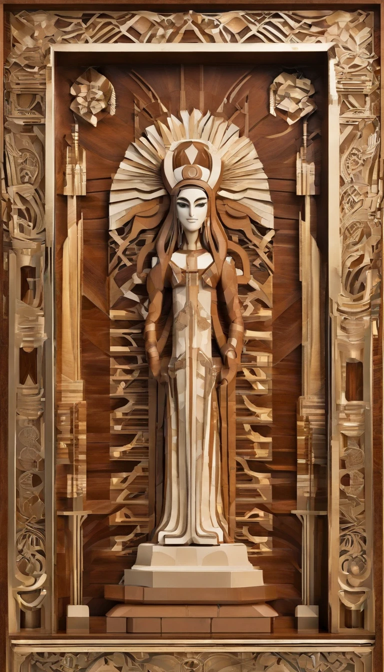 Solid wood combined with stone,Alien sculpture,Works of masters,tmasterpiece,8K