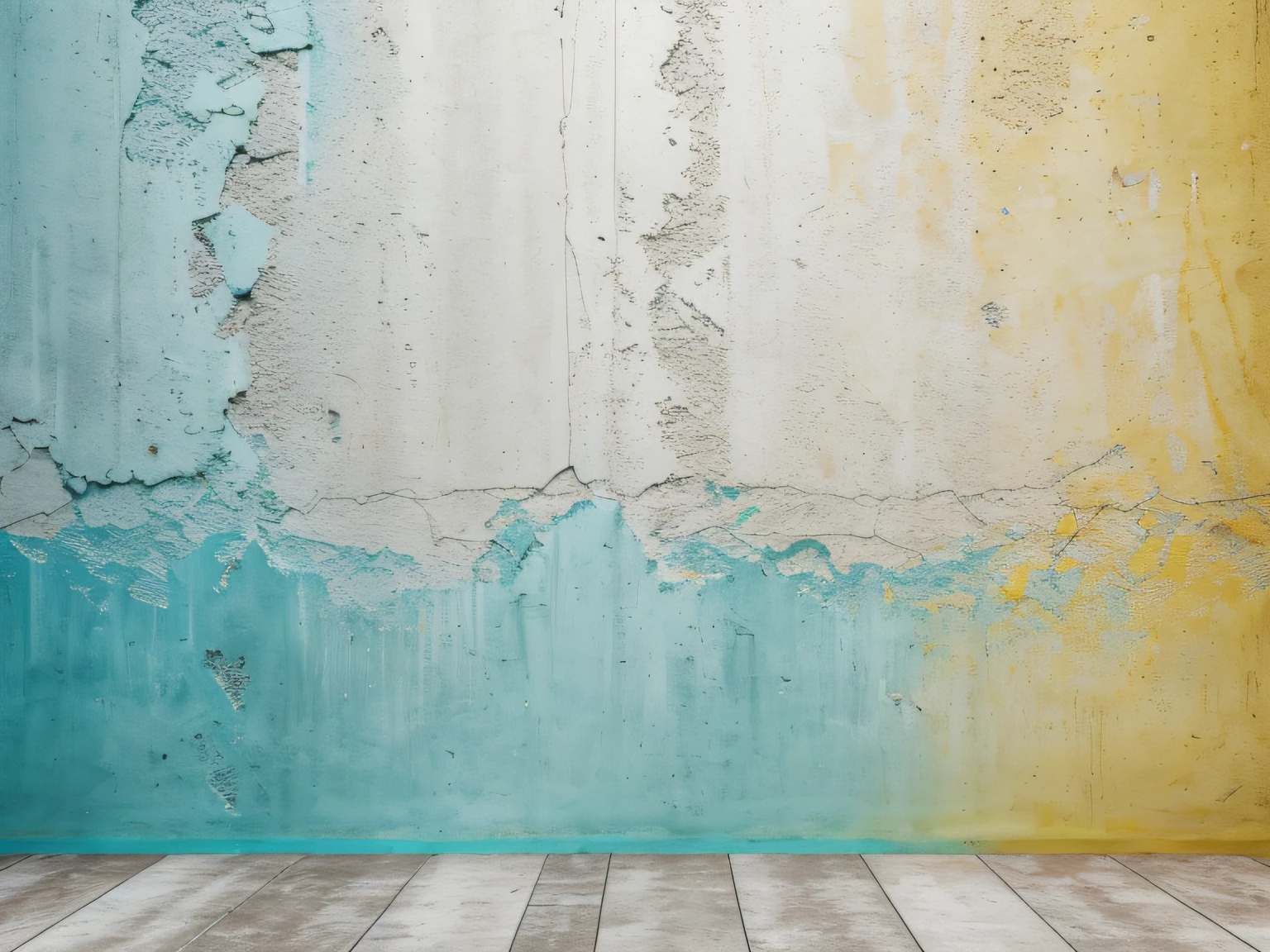 (best quality,4k,8k,highres,masterpiece:1.2),ultra-detailed,(realistic,photorealistic,photo-realistic:1.37),papel tapiz,concrete stone texture photo for light CYAN-colored background,on light yellow cemented wall,vintage and abstract touch,materials:illustration,medium:oil painting,textured,pop art,surrealism,application:interior decor,lighting:soft natural light,add-ons:colorful graffiti tags,detail:cracks and rough surfaces,focus on:deep shadows and contrasts,perspective:close-up of the texture,artistic style:conceptual modern art,colors:light yellow,CYAN,white