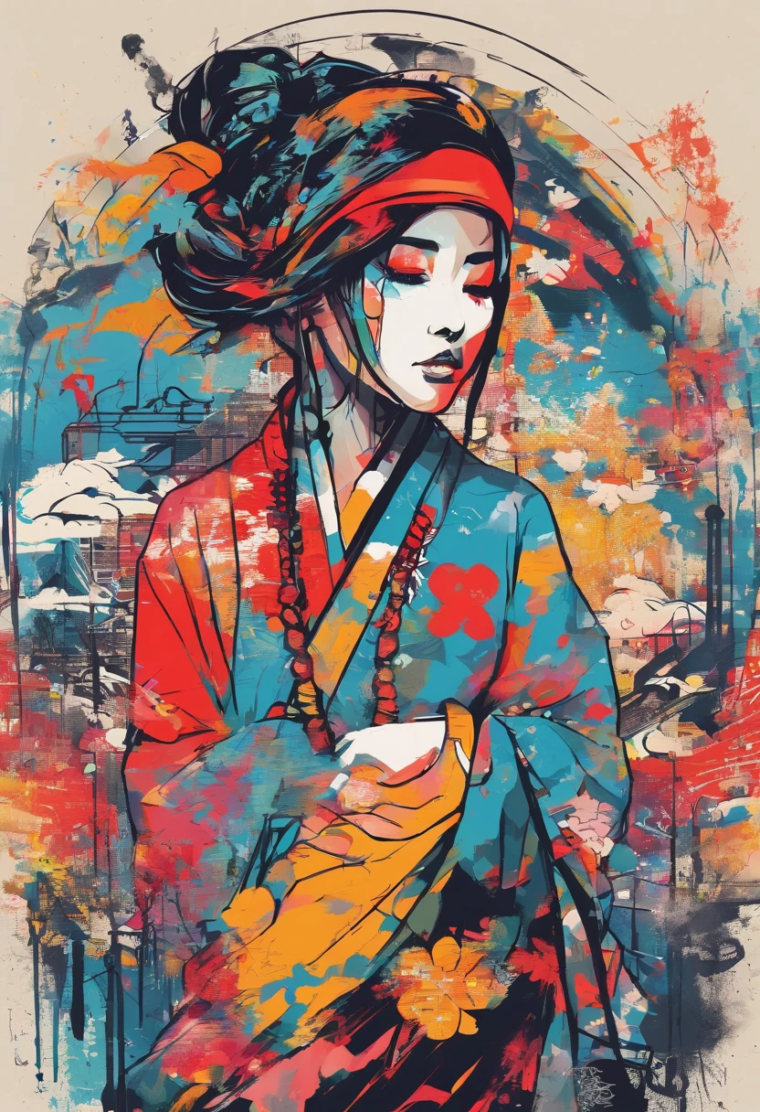 female japanese geshia females version xxxtentacion juice wrld inspired ukiyyo-e trap sumpreme streetwear graffiti smudges