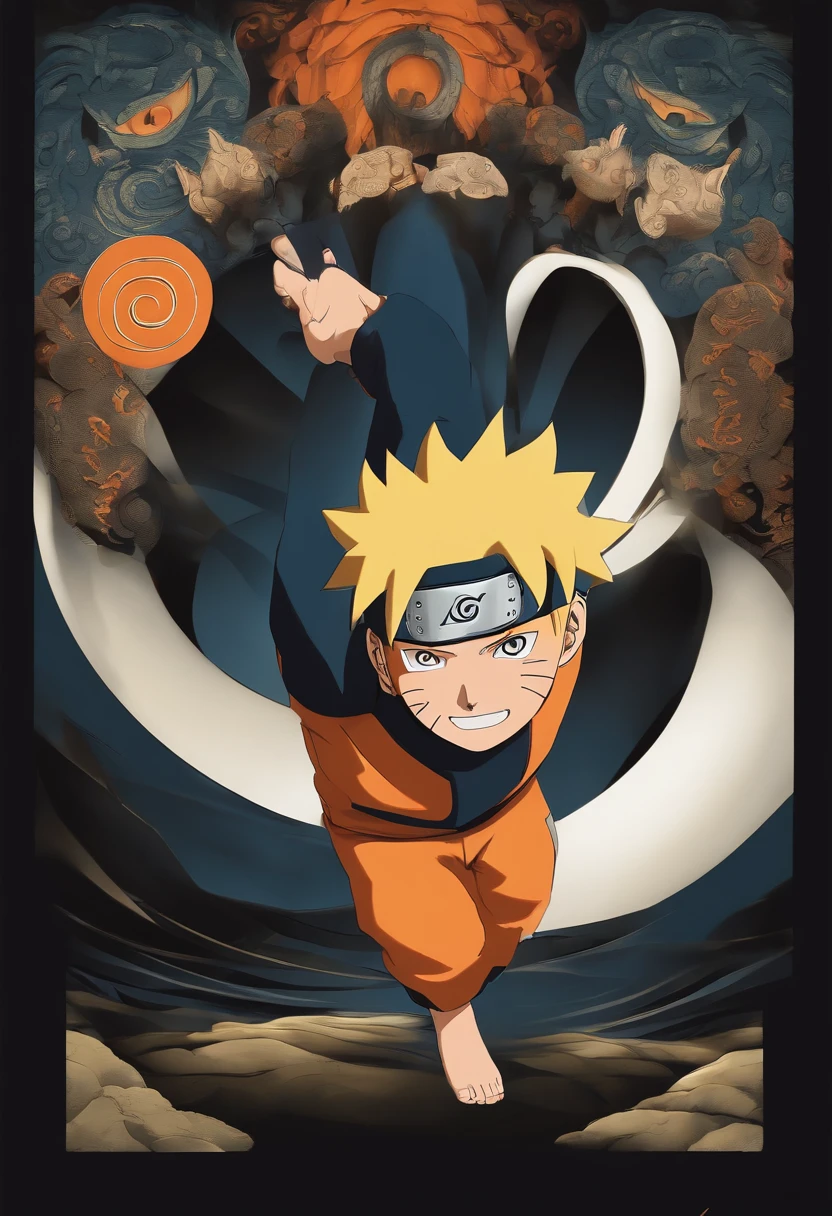 "Create a breathtaking movie poster inspired by Masashi Kishimoto's Naruto, showing the legendary Naruto Uzumaki in all his glory."