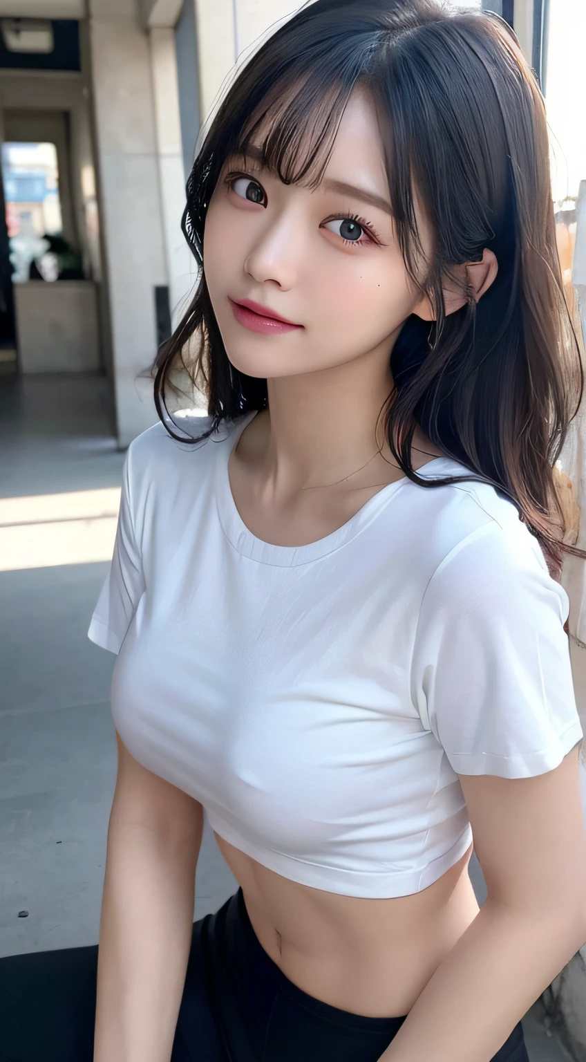 Innocent 20 year old girl、((Long white t-shirt up to the thigh,Black panties,Dramatic poses)),Smile,short-cut,Park background、Raw photo, (8K、top-quality、masterpiece:1.2)、(intricate detailes:1.4)、(Photorealsitic:1.4)、octane renderings、Complex 3D rendering ultra detail, Studio Soft Light, Rim Lights, vibrant detail, super detailing, realistic skin textures, Detail Face, Beautiful detail eyes, Very detailed CG Unity 16k wallpaper, make - up, (detailedbackground:1.2), shinny skin, Full body、From head to thigh、cleavage of the breast,((getting on all fours、stick out buttocks、Put your hands on the ground))
