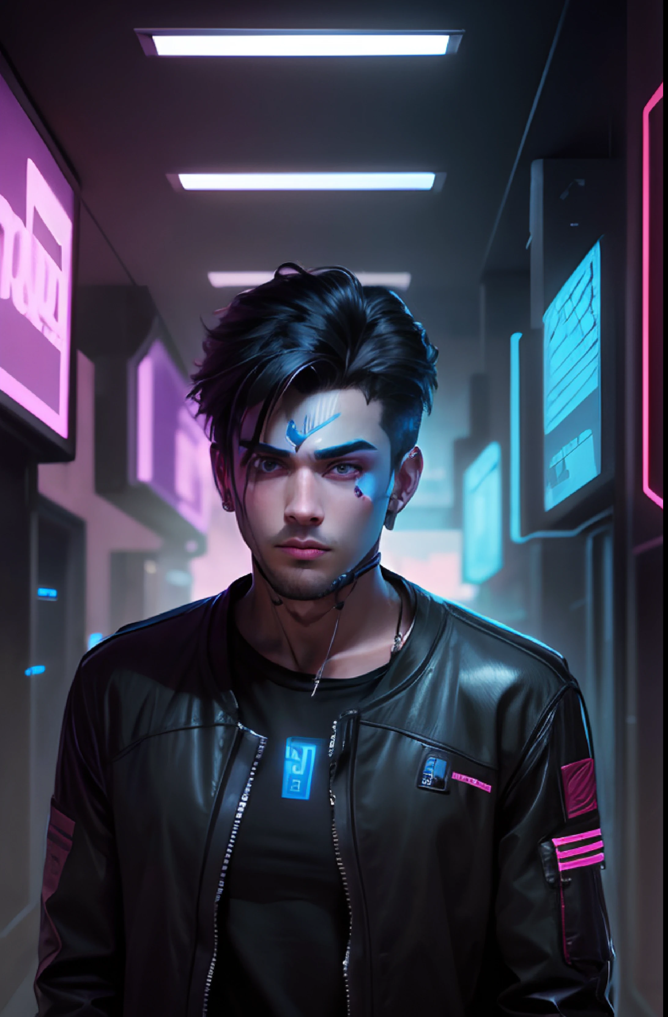 Change background cyberpunk handsome boy real face