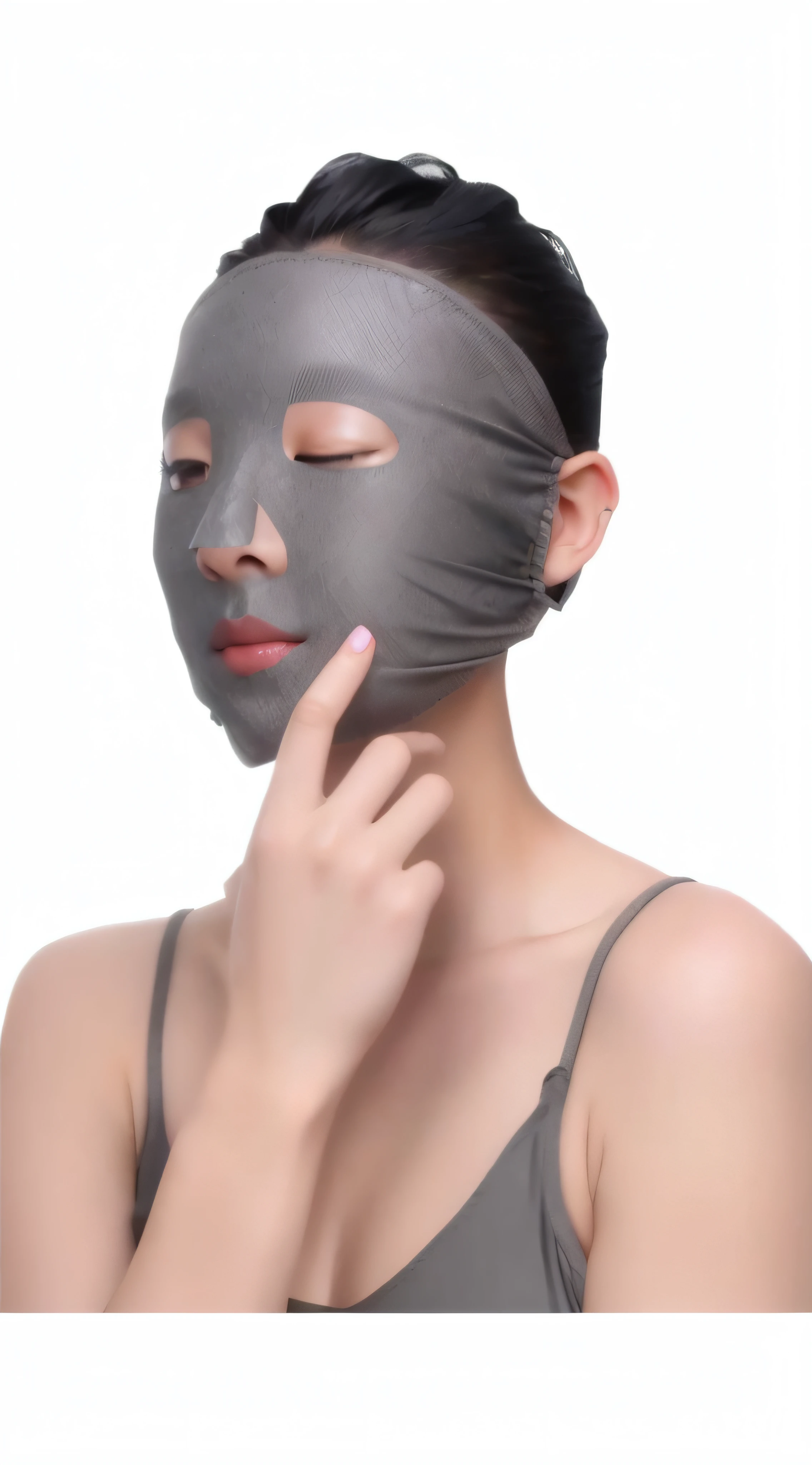 Ultra HD real skin,Ultra HD skin type,Refine the texture of the skin,Longing woman with a gray mask on her face, some of them use gask mask, facemask, Masks, the mask covers her entire face, full-face, Facial, rotting black clay skin, Mask, Rotten clay skin, vega mask, one single mask, mask inside mask, unsharp mask, Facial Klaus - up, Masking