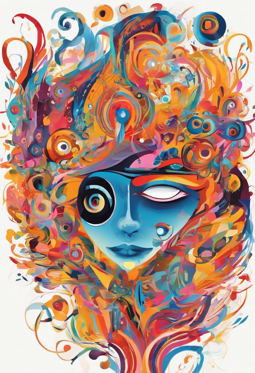 The theme is the inner world of people, there are eyes floating in the painting, there are hands controlling everything, surrealist style paintings, high quality images.