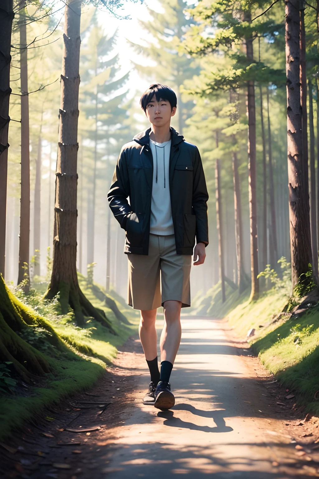 of a guy,Sunny weather,Walk in the forest