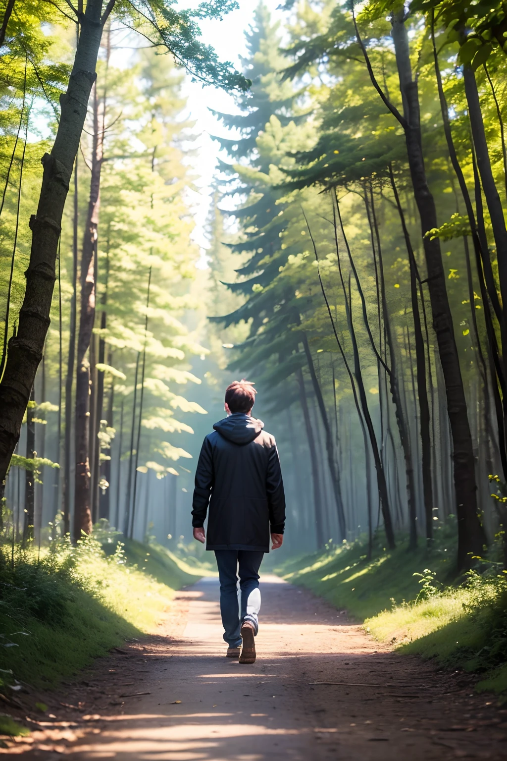 of a guy,Sunny weather,Walk in the forest