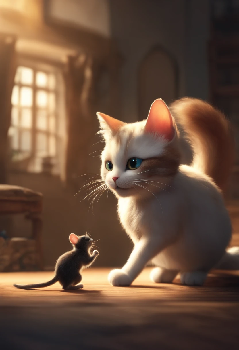 Cat and mouse anime,The cat drags the mouse's tail to play