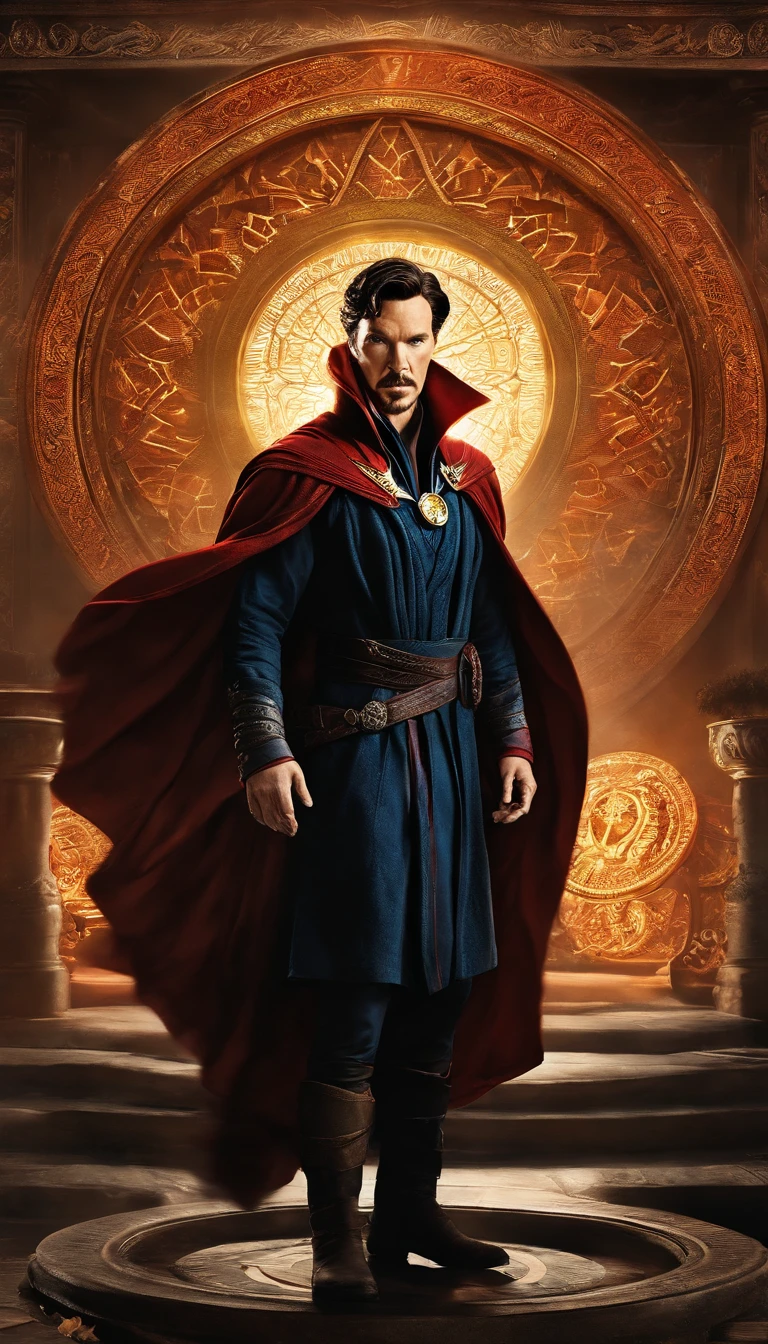 (best quality,ultra-detailed,realistic:1.37) portrait, magical lighting, vibrant colors
Benedict Cumberbatch AKA Stephen Strange, Dr.Strange Comic and Superhero, wears the Eye of Agamotto necklace and The Cloak of Levitation red cape. He is depicted in a signature action pose, exuding confidence and power. The portrait is ultra realistic, with intricate details highlighting his facial features, such as his chiseled jawline and intense gaze.
The artwork showcases a punk-inspired theme, with elements that reflect the rebellious and edgy nature of the character. The colors used are vibrant and bold, capturing the essence of the comic book style. The background is adorned with mystical symbols, creating an otherworldly atmosphere.
The lighting is carefully crafted to enhance the magical aura surrounding Dr. Strange. Soft, diffused lights cast intriguing shadows, adding depth and dimension to the artwork. The focus is smooth and precise, ensuring every intricate detail is brought to life with impeccable clarity.
This masterpiece of a portrait celebrates the iconic character of Dr. Strange, beautifully capturing his essence as a superhero and the enigmatic nature of the Marvel universe.