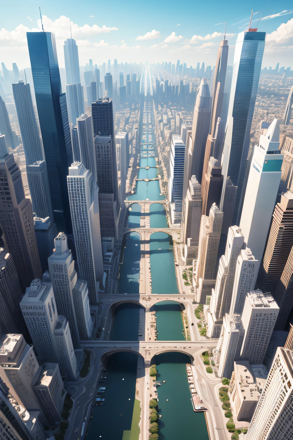 Arafed view of a city with a river and a bridge - SeaArt AI
