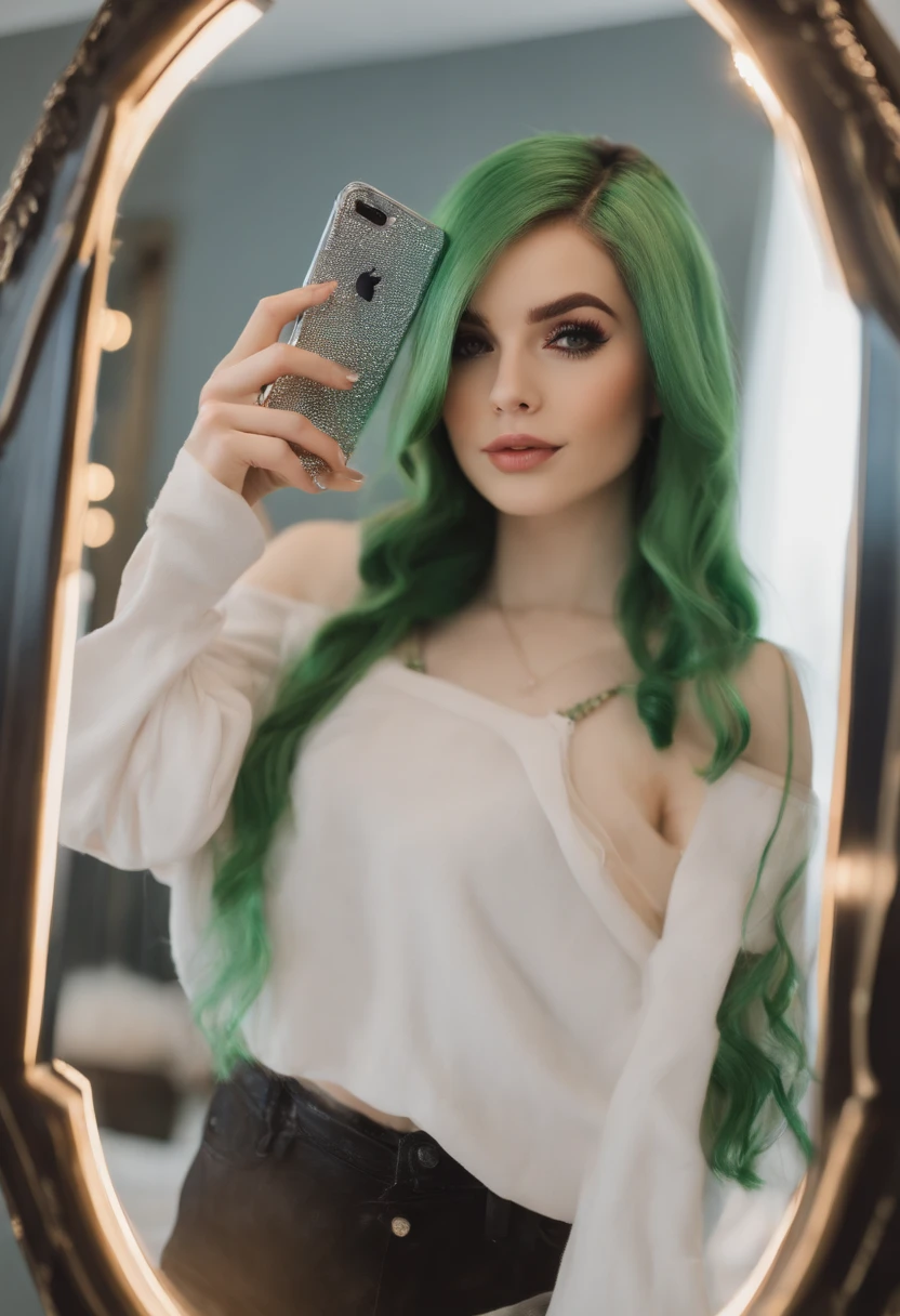 nude woman, nude woman,woman with green hair taking a selfie in a mirror, 18 years old, , totlly , amouranth, 1 6 years old, belle delphine, 1 8 yo, cutecore, better known as amouranth, ava max, 21 years old, tinyest midriff ever, 2 2 years old