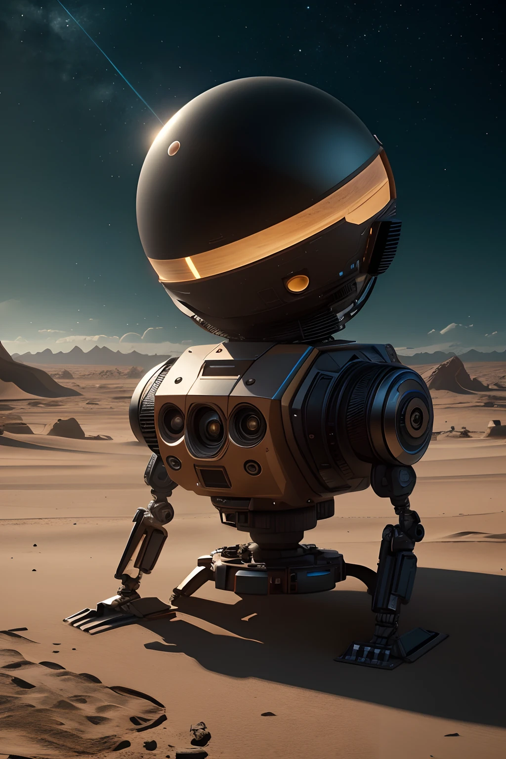 A robot exploring a deserted planet 8k uhd, dslr, film grain, Fujifilm XT3, (best quality:1.3), (masterpiece:1.1), high resolution, cinematic light, intricate details, (photorealistic)