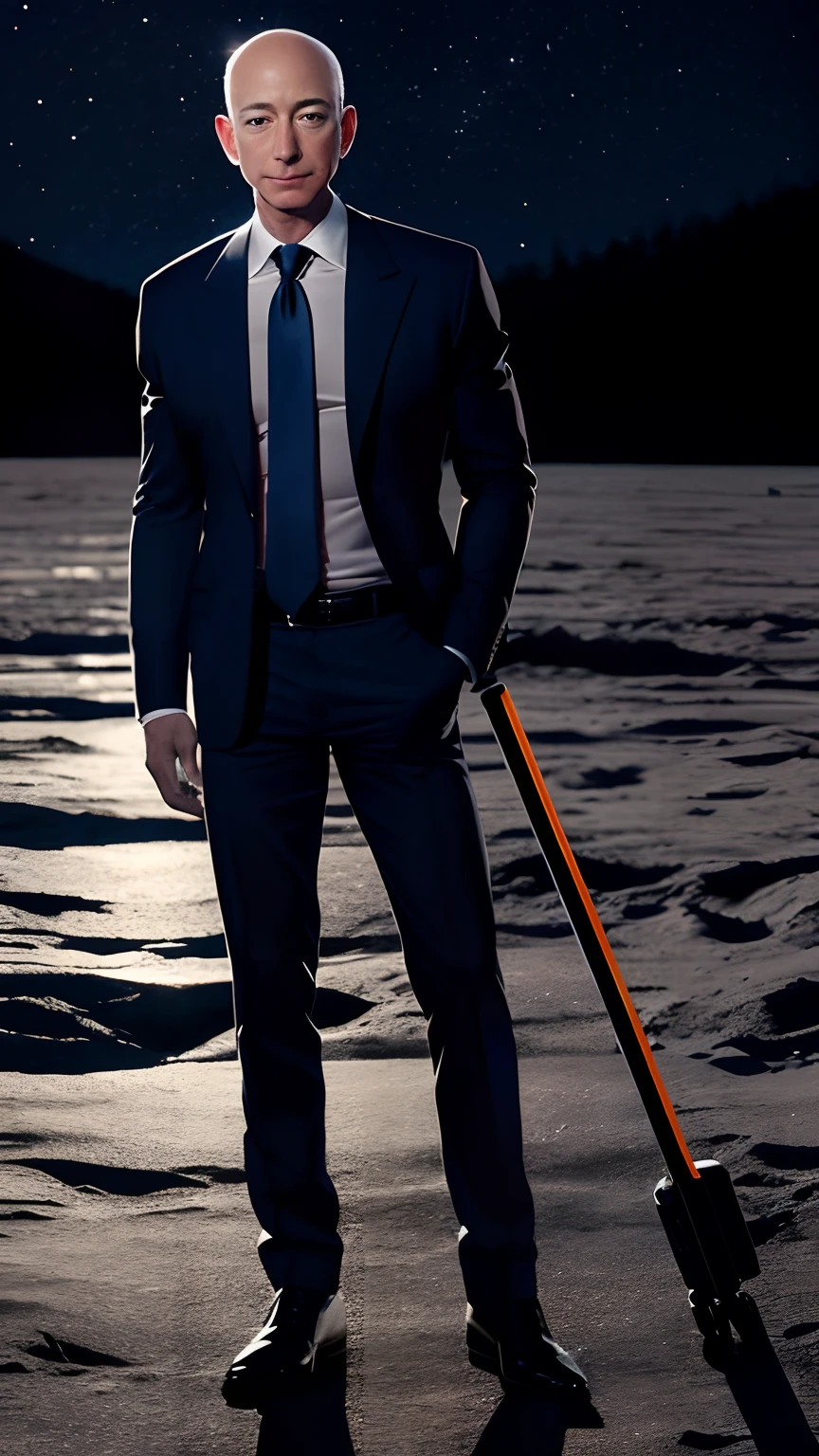 Jeff Bezos, Full body photo, night, moon