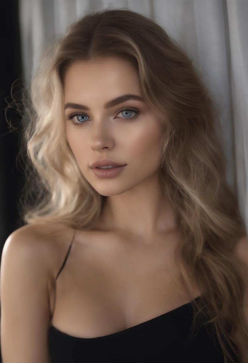 arafed woman fully , sexy girl with blue eyes, ultra realistic, meticulously detailed, portrait sophie mudd, blonde hair and large eyes, selfie of a young woman, bedroom eyes, violet myers, without makeup, natural makeup, looking directly at the camera, face with artgram, subtle makeup, stunning full body shot kneeling on bed, in bedroom, medium to large size bust; ; ;naked