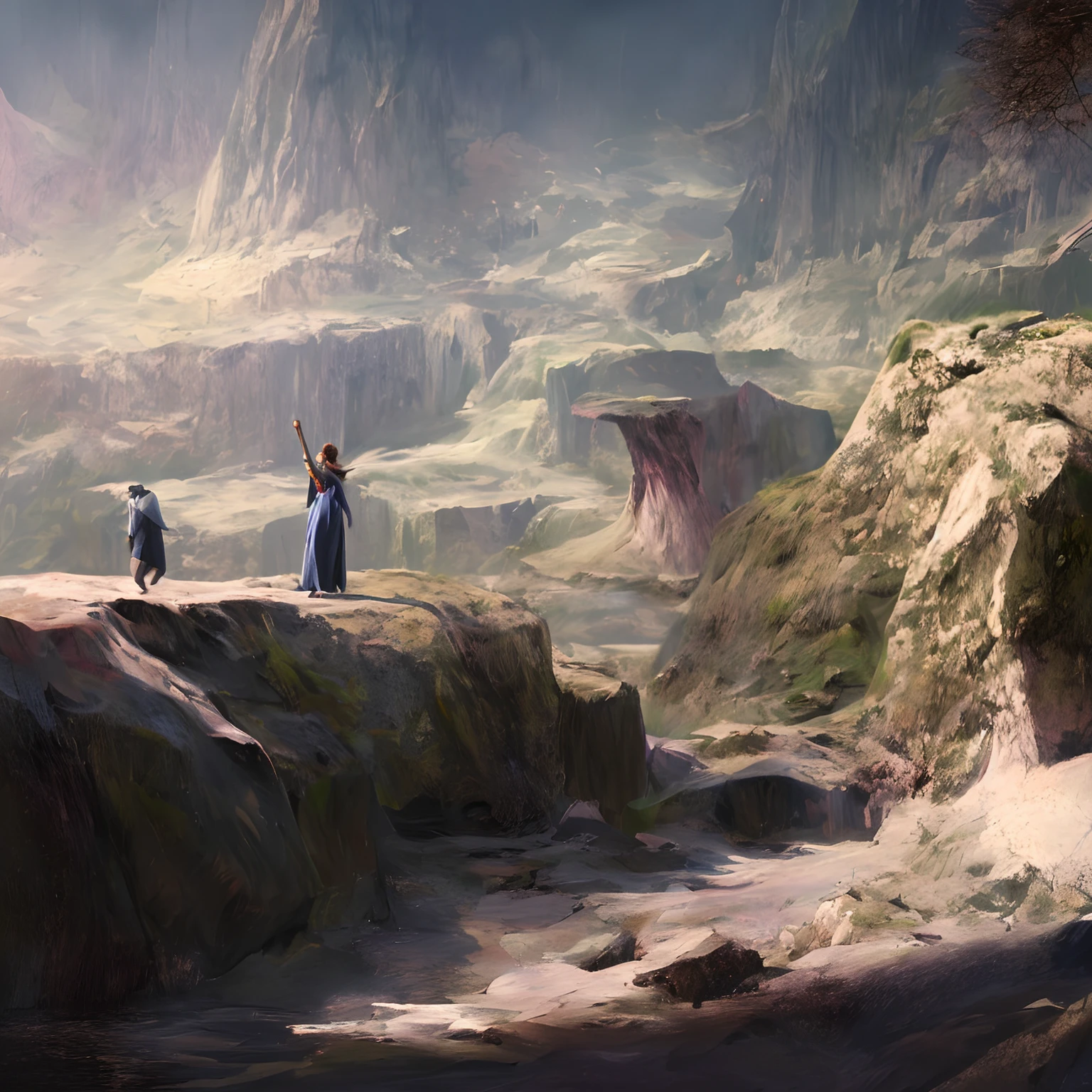 Epic female in a landscape, 4 colours , matte Painting, unique, fantasy, universe,