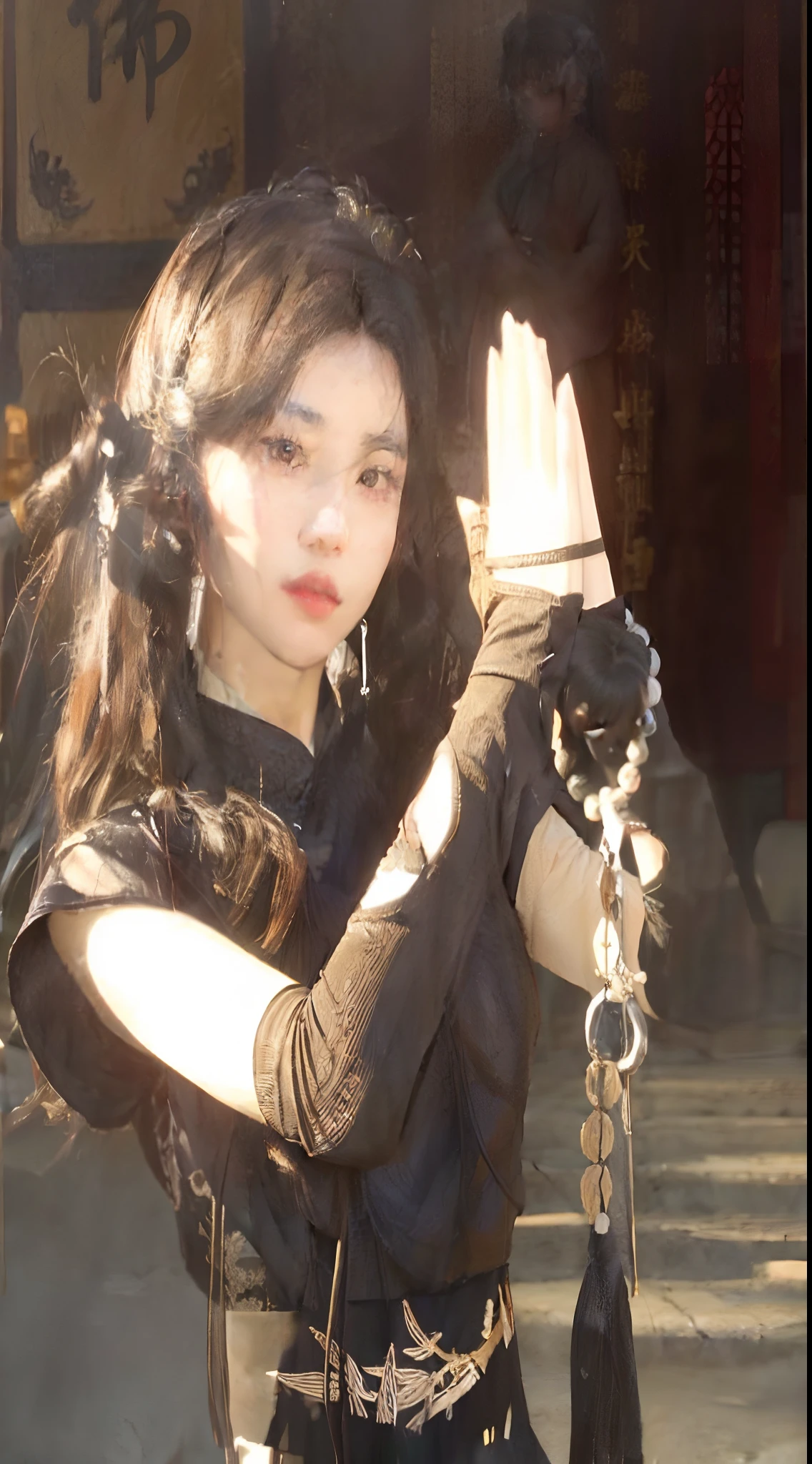 There was a woman with a chain and a purse, cruel korean goth girl, inspired by Du Qiong, iu lee ji-eun as a super villain, full-body xianxia, inspired by Chen Yifei, inspired by Zhang Yin, Korean woman, Chinese girl, Chinese woman, inspired by Li Mei-shu, Aesthetic!!!!!! female elf