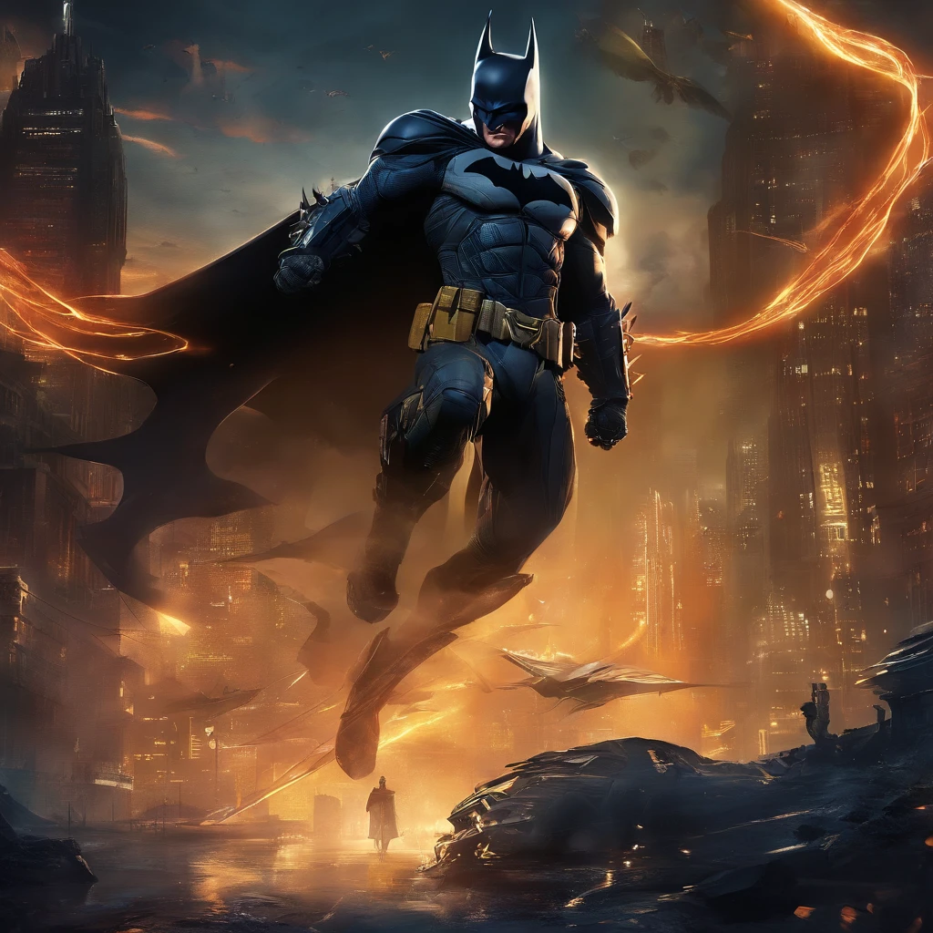 Batman, Gotham city at night, Christopher Nolan style, drama and lifesaving, in dynamic, atmosphere of darkness and horror, dramatic light, highly detailed, packed with hidden details, hyper realistic, uhd image, realism, colorful realism, UHD, 8K