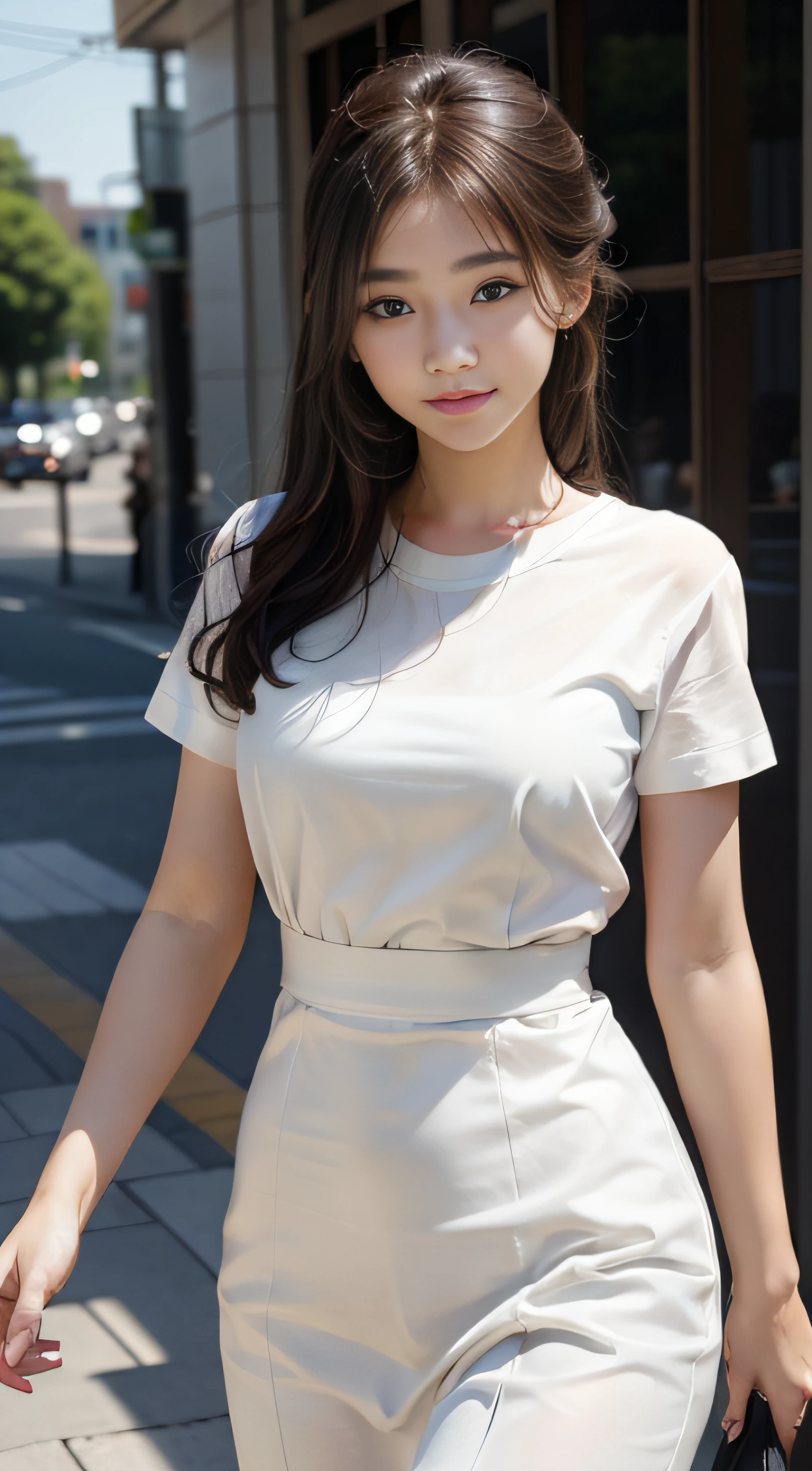 ​masterpiece、Top image quality:1.2、((beautiful young woman with))、Transparent skin:1.2、{A slight smil}、(kawaii)、Short sleeve knit、luxury hotel、depth of fields