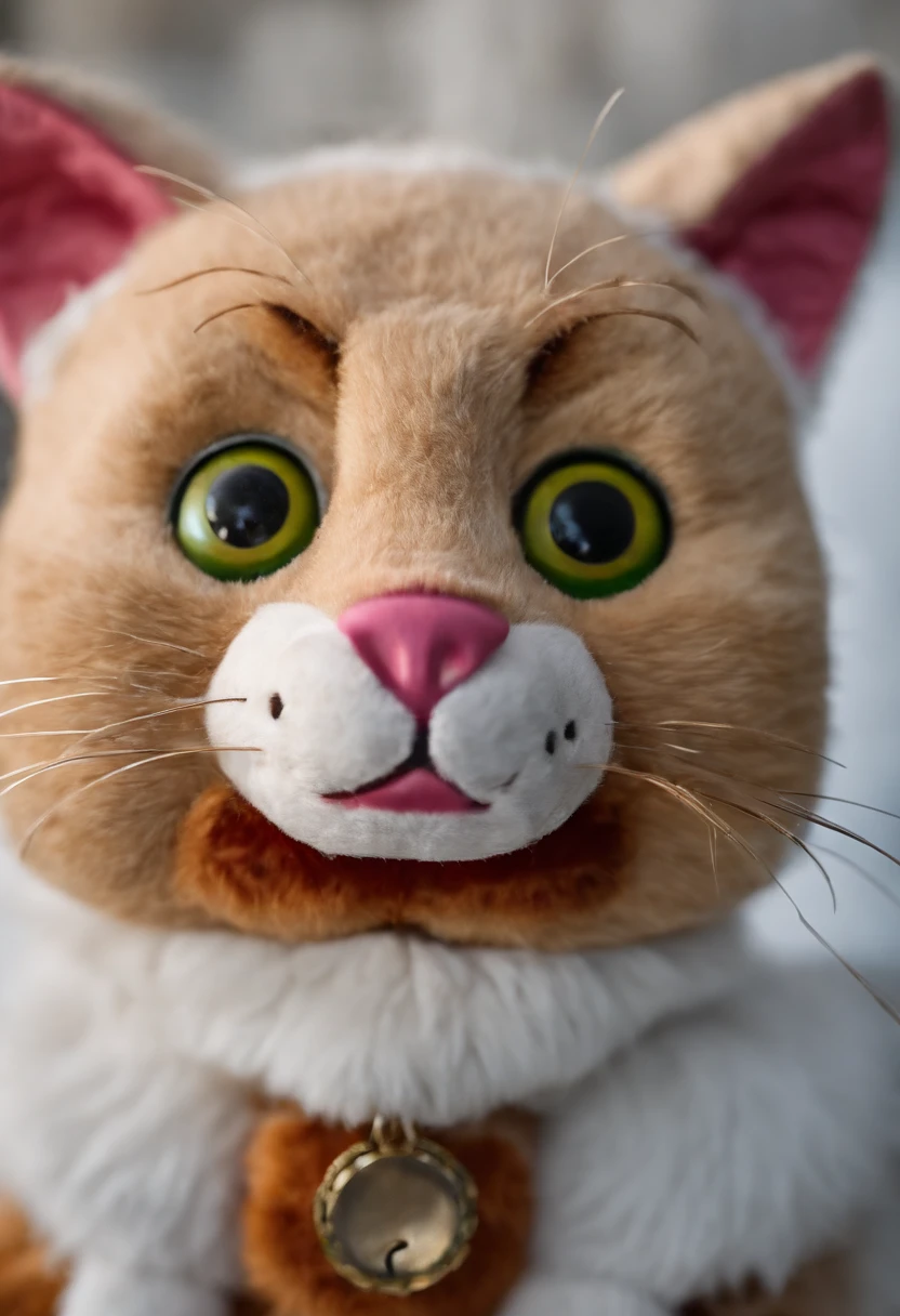 There is a picture of a cat on the phone, 3D Precious Moments Plush Cat, Cute Vomo stuffed fox, disney's bambi cat, stuffed doll, plushies, Pink fox, plushies, Official product image, cute toy, disney stylized furry, High quality material BSSRDF, kids toy