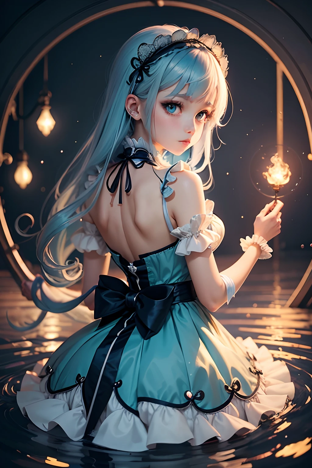 (cancer zodiac) there is a woman with grey glowing cyan hair on underwater, spider arm attatched on back, anime girl cosplay, anime girl in real life, anime style mixed with fujifilm, portrait of magical ta girl, cute kawaii girl, anime cosplay, beautiful anime style, lolityle, anime style, cute anime girl, beautiful anime girl, artwork in the style of guweiz, night background with moon