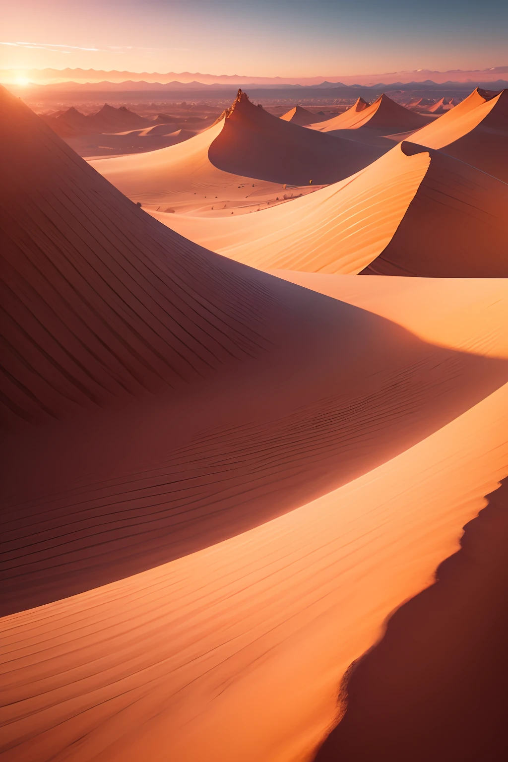 Masterpiece, ultimate quality, Cg unity 8k wallpaper, super delicate, beautiful desert landscape at sunset,