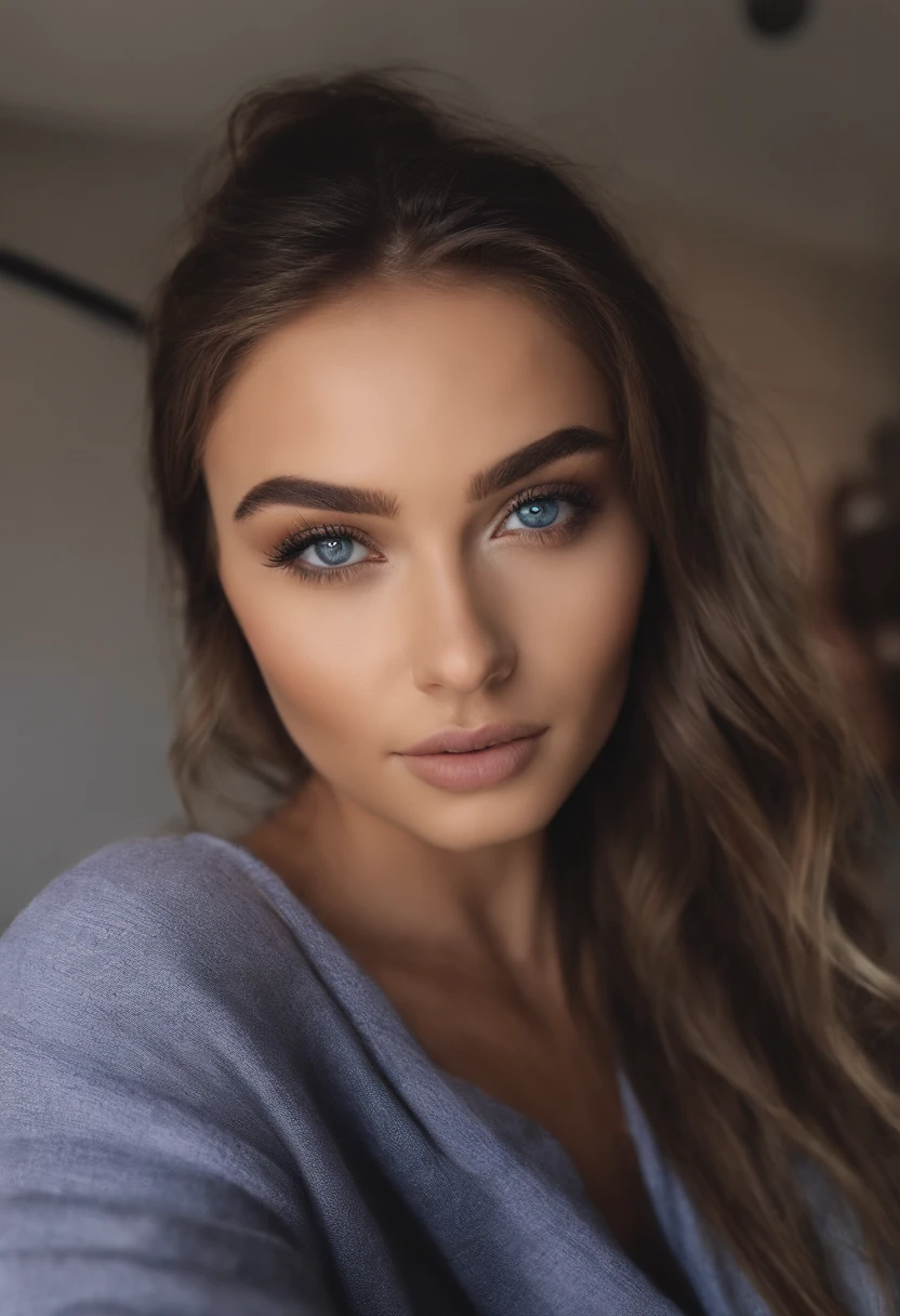 Femme arafed sans haut ni culotte, fille sexy aux yeux bleus, Latine, Portrait Sophie Mudd, cheveux bruns et grands yeux, selfie of a young woman, Yeux de chambre, Violet Myers, sans maquillage, maquillage naturel, looking straight at camera, Visage avec Artgram, Maquillage subtil, Superbe photo du corps entier, clivage, au centre commercial