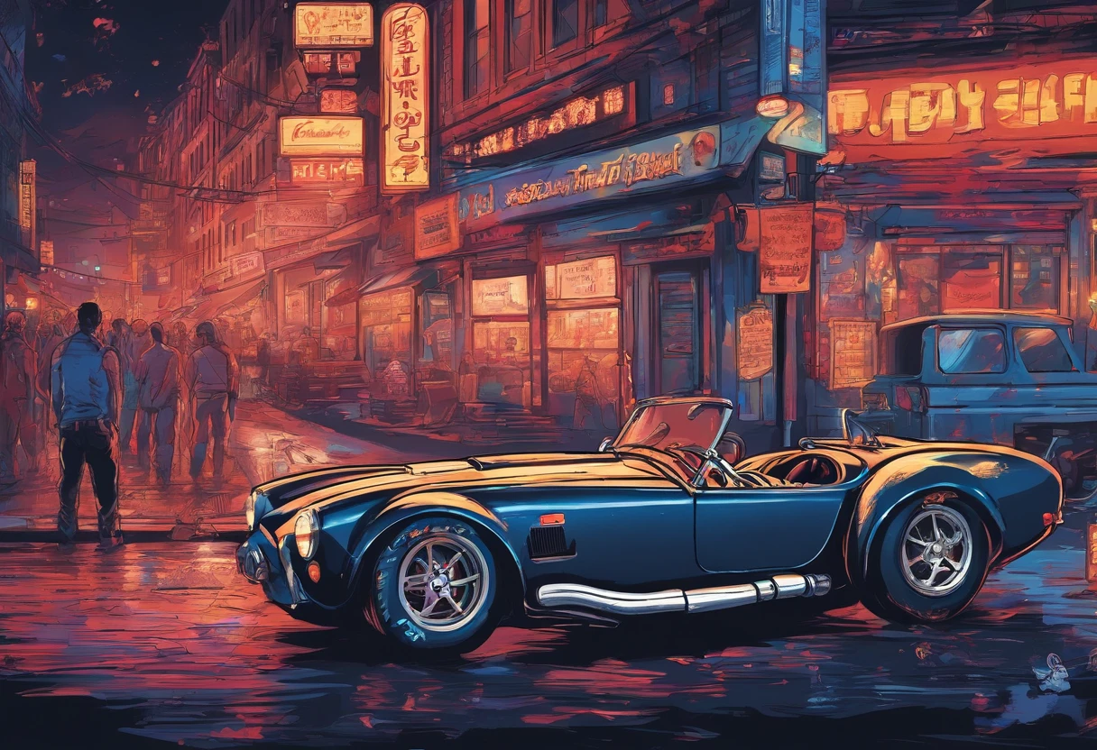 "an Quority(shelby cobra) wide background, new york city scenery at night,A breath of blood and speed。"