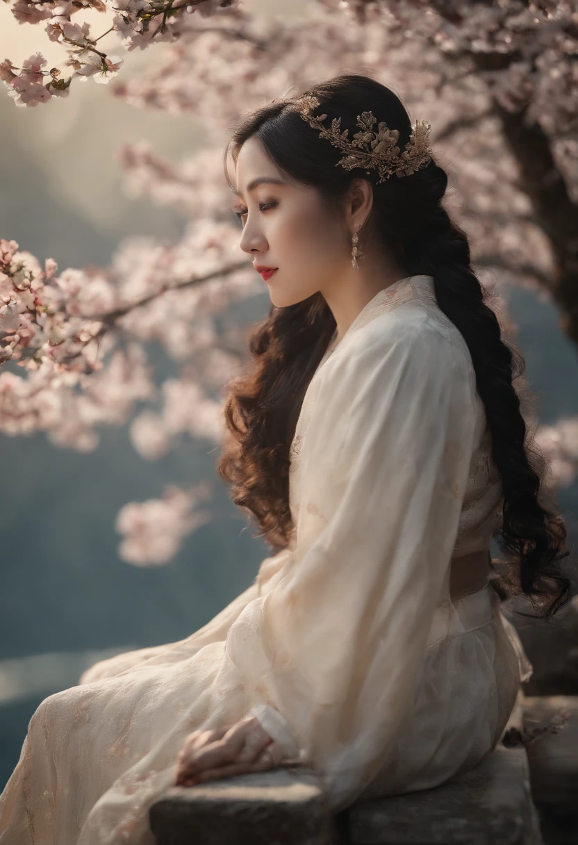 Best quality,(RAW photo:1.2),(Masterpiece:1.4),(Photorealistic:1.4),(A high resolution:1.4),
1girll, Long hair, Braid, Butterfly, Depth of field, From above,
hanami, Cherry blossoms, Lake, beautiful detailed water, Black hair, Long eyelashes,
PureErosFace_V1, Hanfu,
aespakarina,