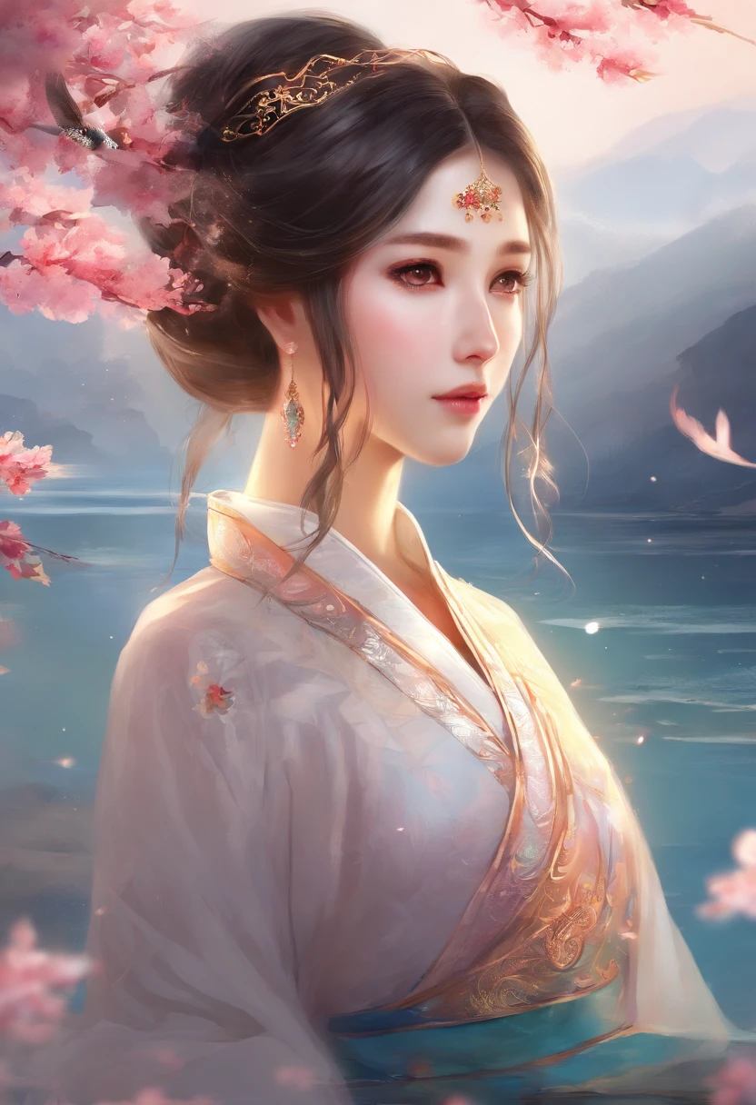 Best quality,(RAW photo:1.2),(Masterpiece:1.4),(Photorealistic:1.4),(A high resolution:1.4),
1girll, Long hair, Braid, Butterfly, Depth of field, From above,
hanami, Cherry blossoms, Lake, beautiful detailed water, Black hair, Long eyelashes,
PureErosFace_V1, Hanfu,
aespakarina,