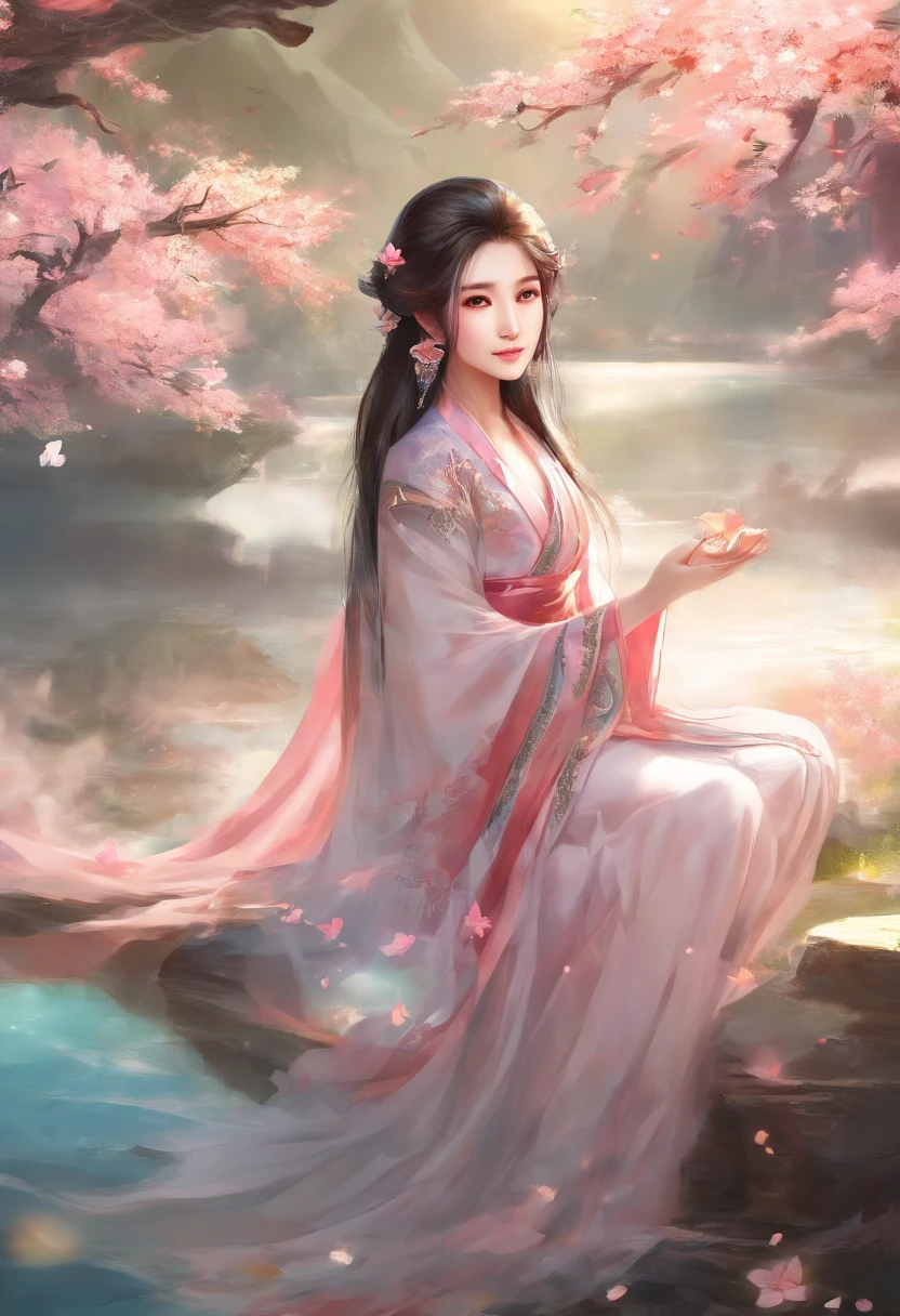Best quality,(RAW photo:1.2),(Masterpiece:1.4),(Photorealistic:1.4),(A high resolution:1.4),
1girll, Long hair, Braid, Butterfly, Depth of field, From above,
hanami, Cherry blossoms, Lake, beautiful detailed water, Black hair, Long eyelashes,
PureErosFace_V1, Hanfu,
aespakarina,