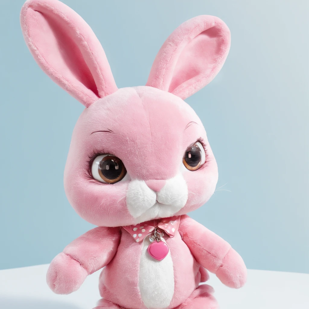 There is a picture of a rabbit on the phone, Stuffed Bunny's 3D precious moment, Cute Womo stuffed bunny,, stuffed doll, plushies, Pink Bunny, plushies, Official product image, cute toy, disney stylized furry, High quality material BSSRDF, kids toy