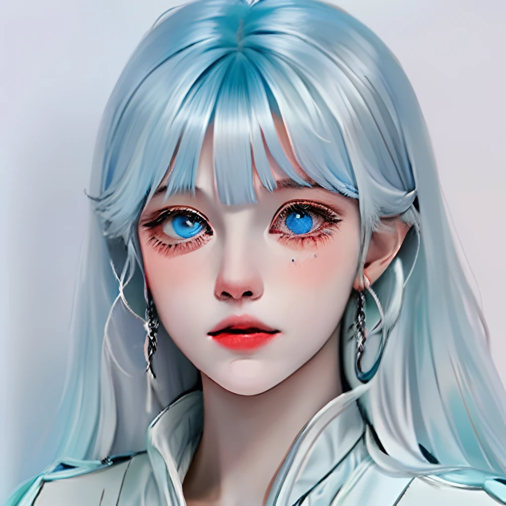 long baby blue hair,Powder blue eyes,CRIT,The tears that flow out freeze,quadratic element,Powder blue eyes,There is a lock of white hair in front of the bangs