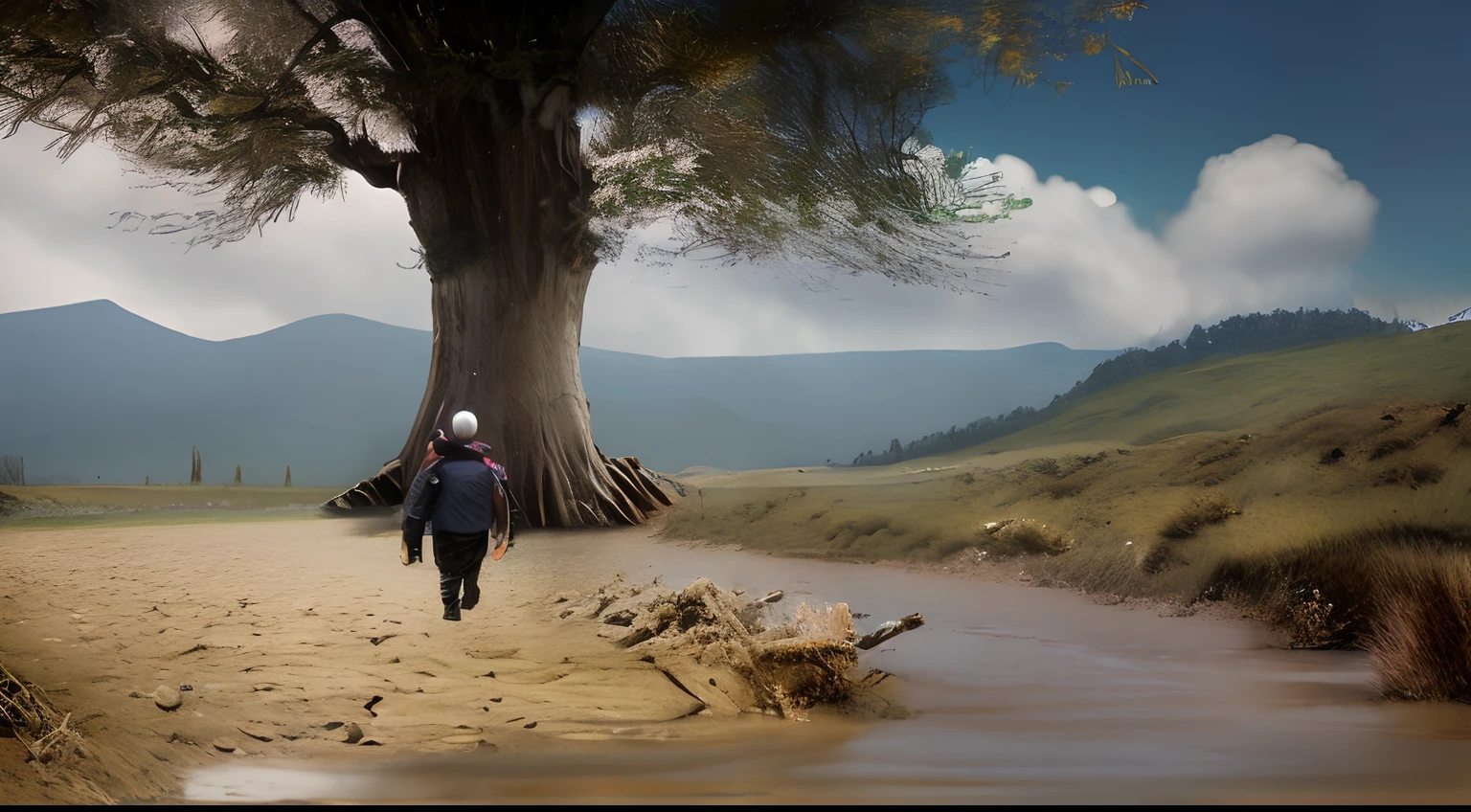 Do you want it to be like this?:A combination of compassion and strength,He can open mountains and gravel,He resisted floods and winds against a tree that served nature。,depth of fields,cinematic ligh,Don't show people on the screen, ultra - detailed,Movie 8k