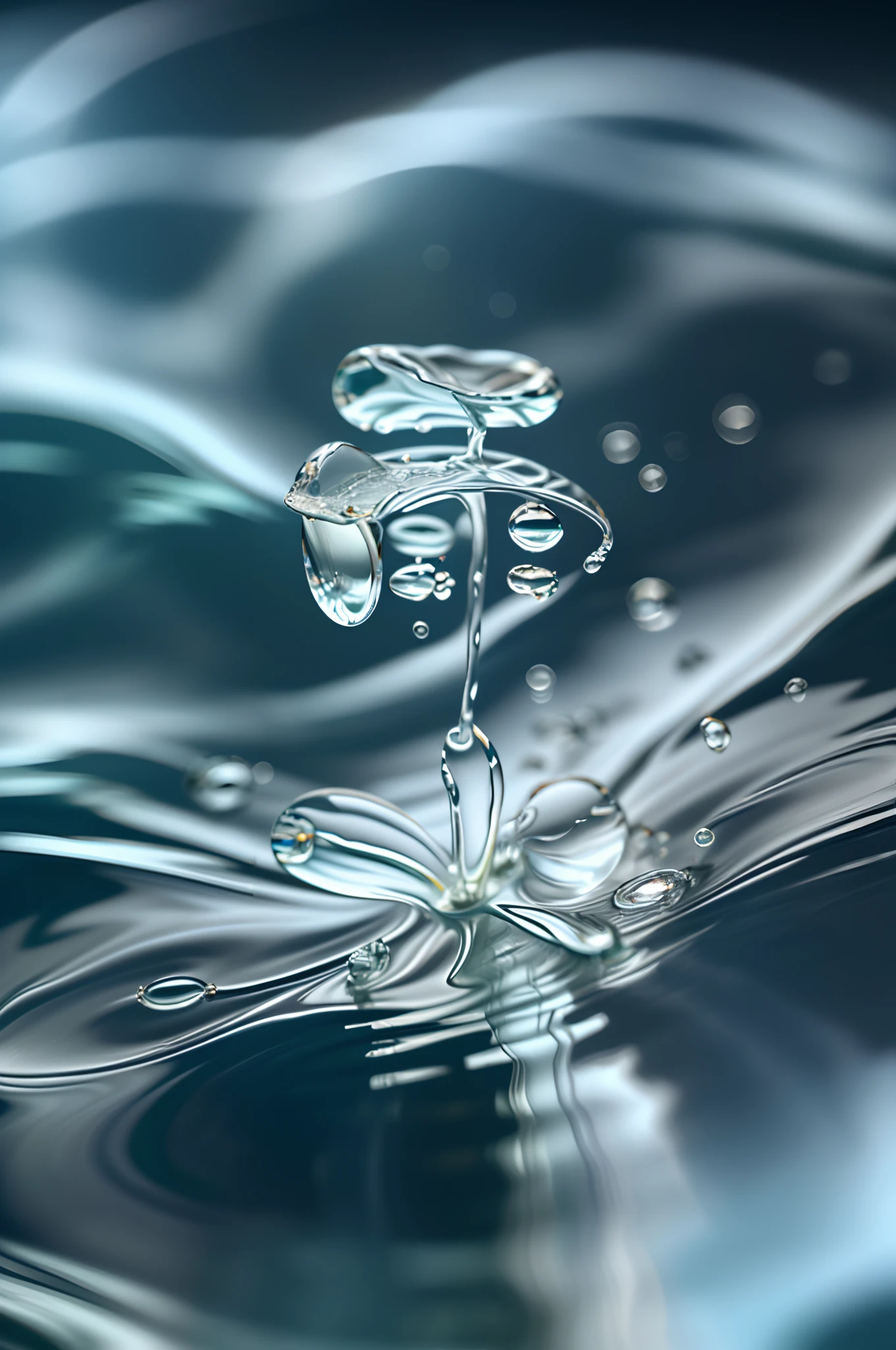 Eau，cleanness，white colors，Dewdrops，waterface，8K，high-definition picture quality，minimalistic background。