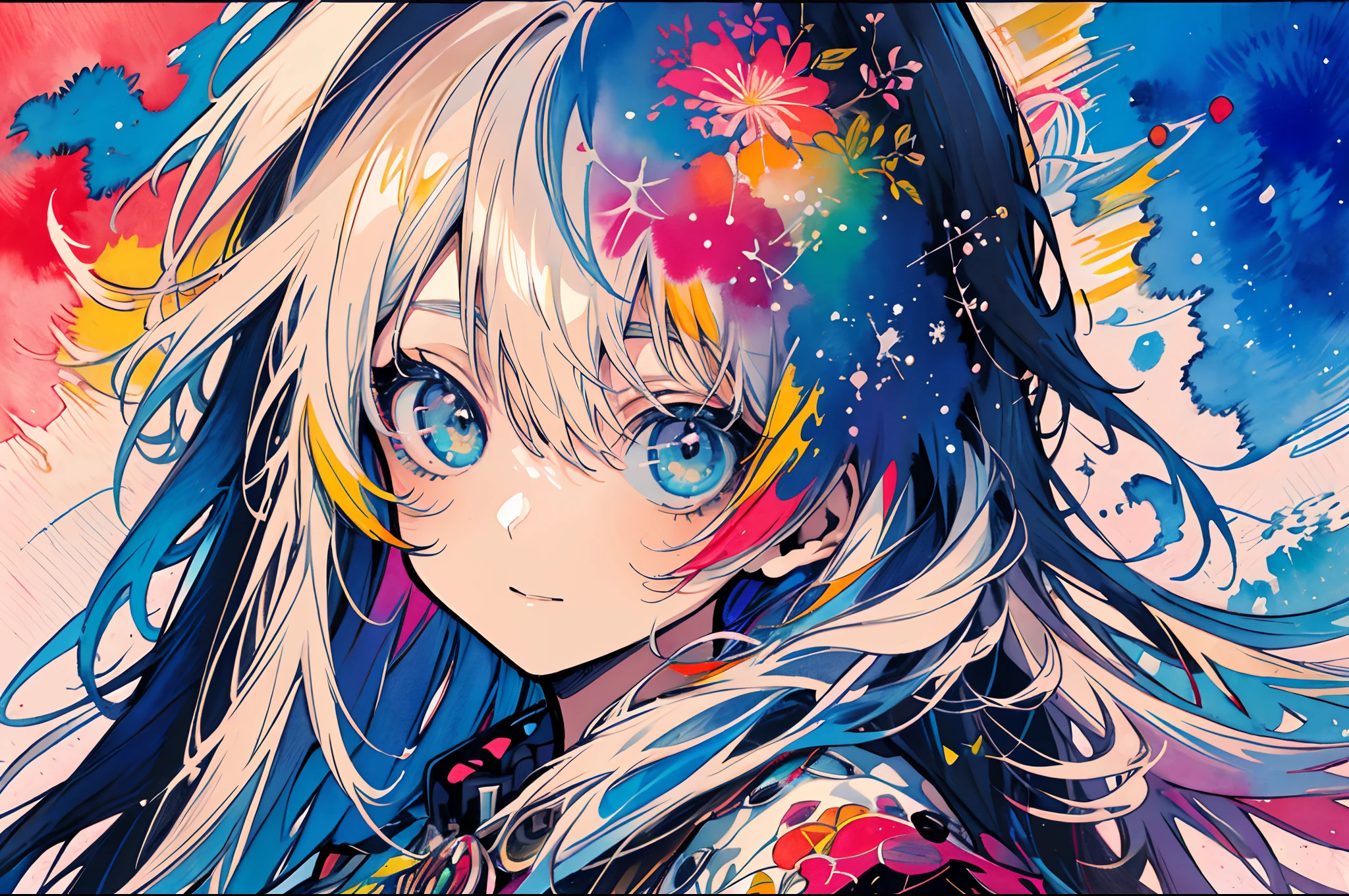 (masterpiece, top quality, best quality, official art, beautiful and aesthetic:1.2), (1girl:1.3), extreme detailed,colorful,highest detailed,(watercolour painting:1.3), optical mixing, playful patterns, lively texture, rich colors, unique visual effect