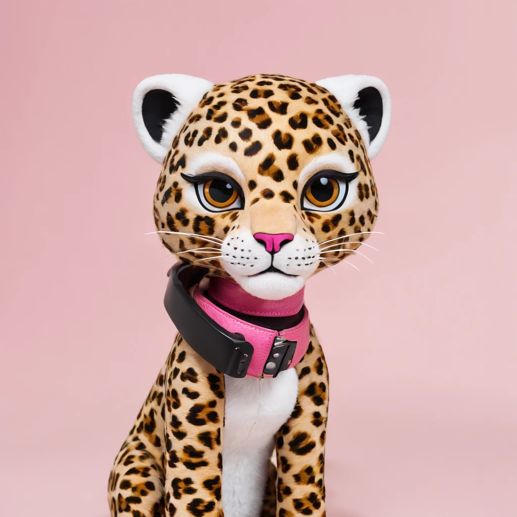 There is a picture of a leopard on the phone, Stuffed leopard's precious moment in 3D, Cute Wömo stuffed leopard,, stuffed doll, plushies, Pink Leopard, plushies, Official product image, cute toy, disney stylized furry, High quality material BSSRDF, kids toy