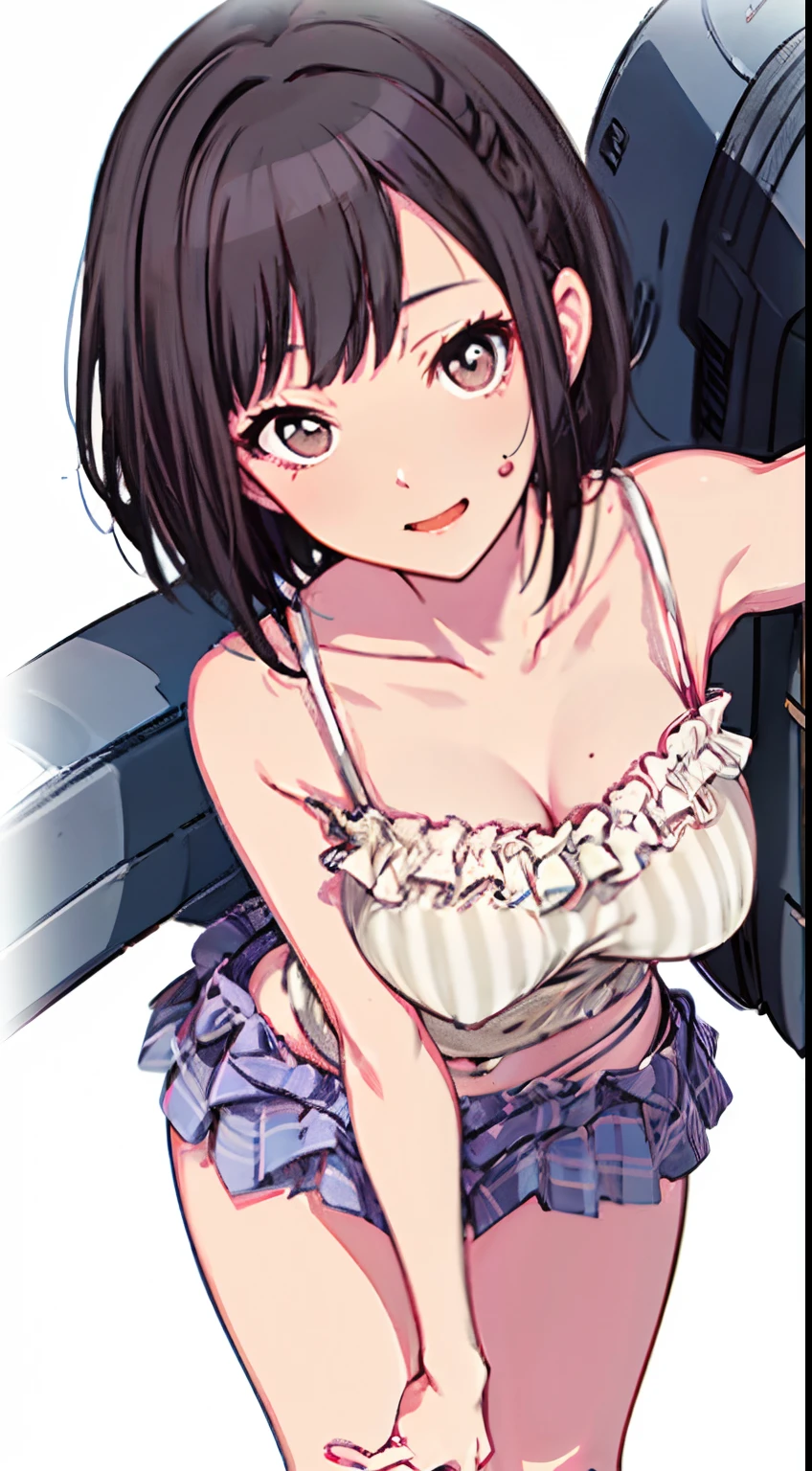 (Pink camisole　Pull up your skirt to show your panties　Gravure Pose　Very detailed down to the smallest detail　clear outlines　Beautiful face　Beautiful skin)  thin-waist　A slender　ribbed　skinny limbs　teats　cleavage of the breast　Beautiful breasts　a short bob　Uterine mouth　Beautiful fingertips　Anime style