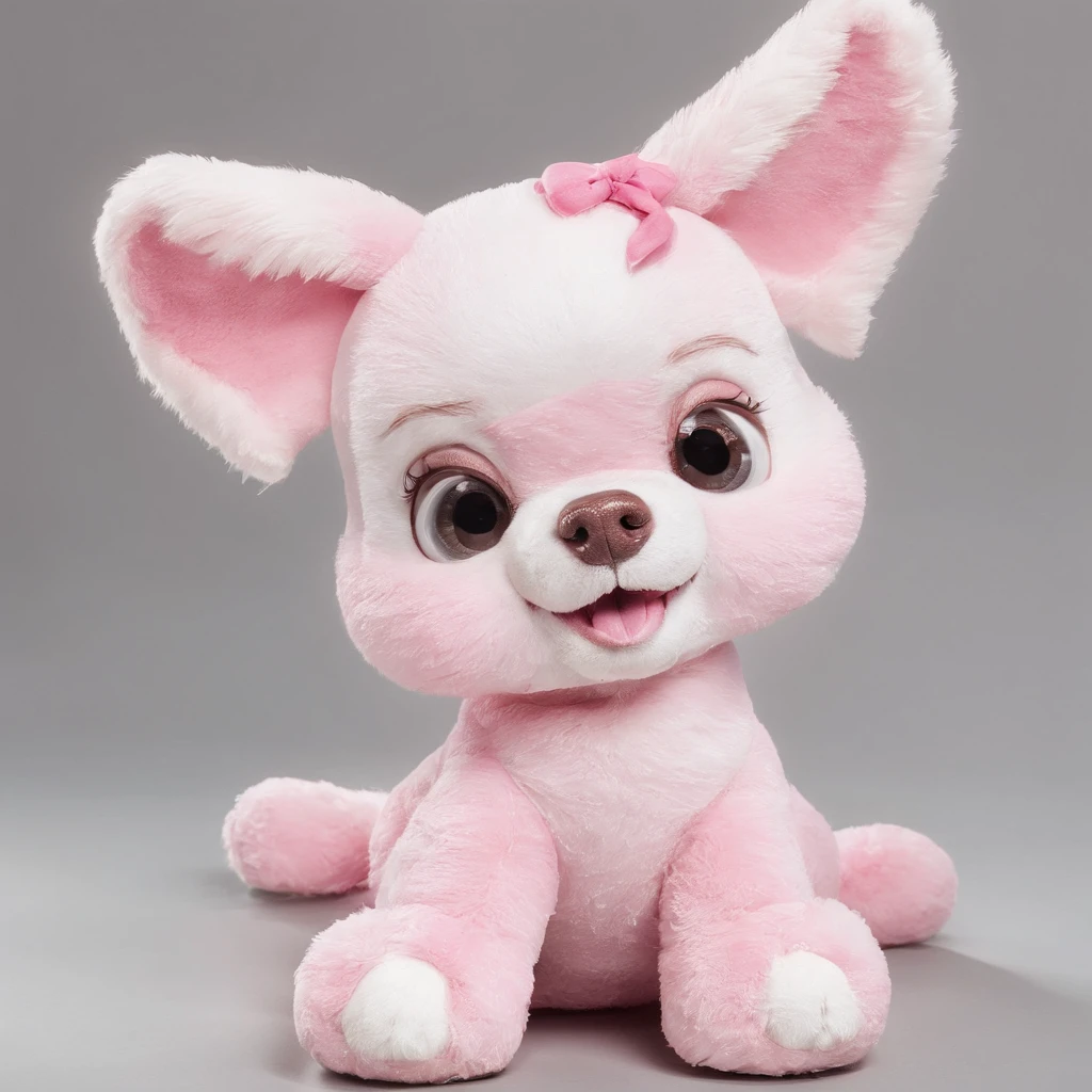 There is a picture of a dog on the phone, 3D precious moments of stuffed dogs, Cute Wömo stuffed dog,, stuffed doll, plushies, Pink dog, plushies, Official product image, cute toy, disney stylized furry, High quality material BSSRDF, kids toy