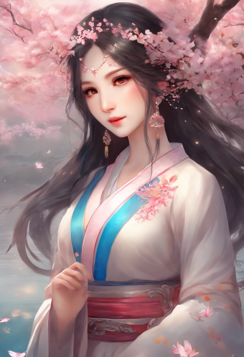 Best quality,(RAW photo:1.2),(Masterpiece:1.4),(Photorealistic:1.4),(A high resolution:1.4),
1girll, Long hair, Braid, Butterfly, Depth of field, From above,
hanami, Cherry blossoms, Lake, beautiful detailed  water, Black hair, Long eyelashes, 
 PureErosFace_V1, Hanfu,
 aespakarina,