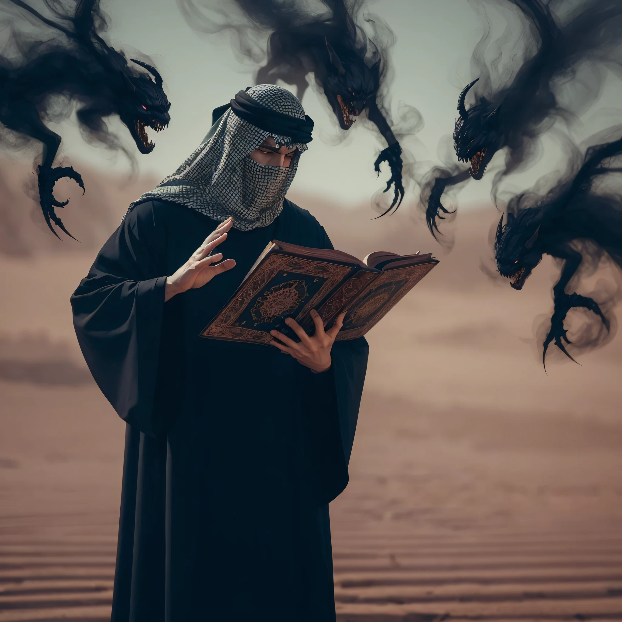arab dark mage incantating demons