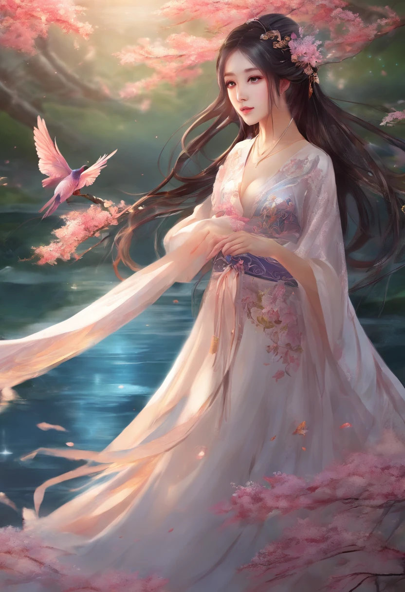 Best quality,(RAW photo:1.2),(Masterpiece:1.4),(Photorealistic:1.4),(A high resolution:1.4),
1girll, Long hair, Braid, Butterfly, Depth of field, From above,
hanami, Cherry blossoms, Lake, beautiful detailed water, Black hair, Long eyelashes,
PureErosFace_V1, Hanfu,
aespakarina,