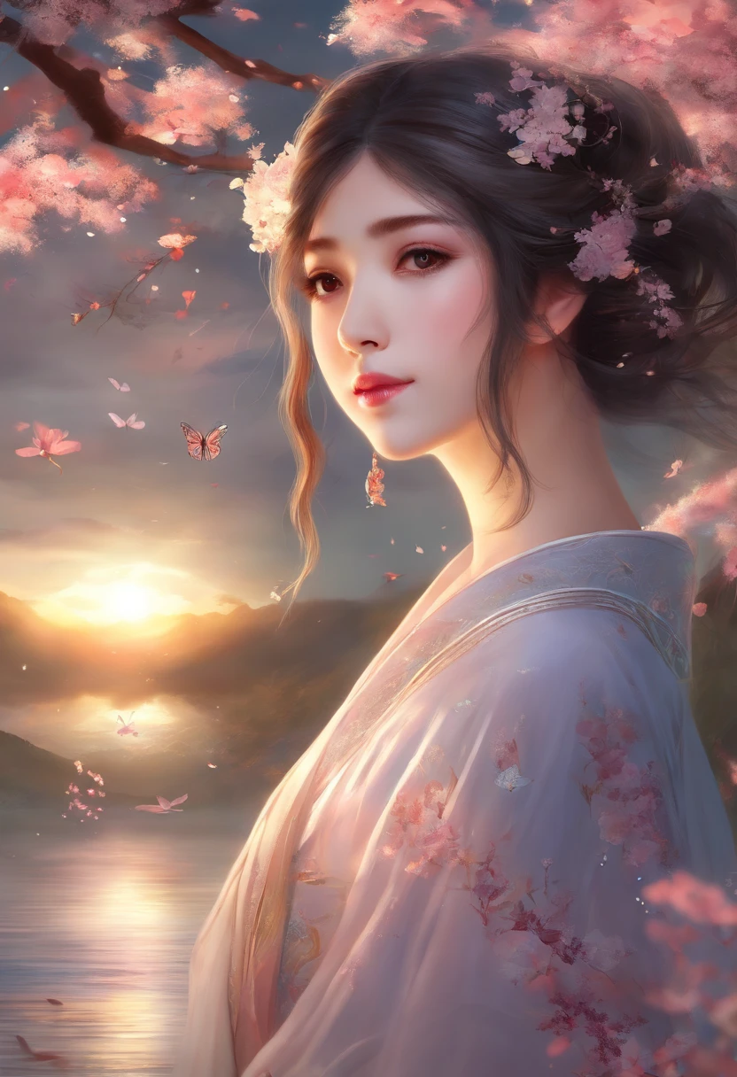 Best quality,(RAW photo:1.2),(Masterpiece:1.4),(Photorealistic:1.4),(A high resolution:1.4),
1girll, Long hair, Braid, Butterfly, Depth of field, From above,
hanami, Cherry blossoms, Lake, beautiful detailed water, Black hair, Long eyelashes,
PureErosFace_V1, Hanfu,
aespakarina,
