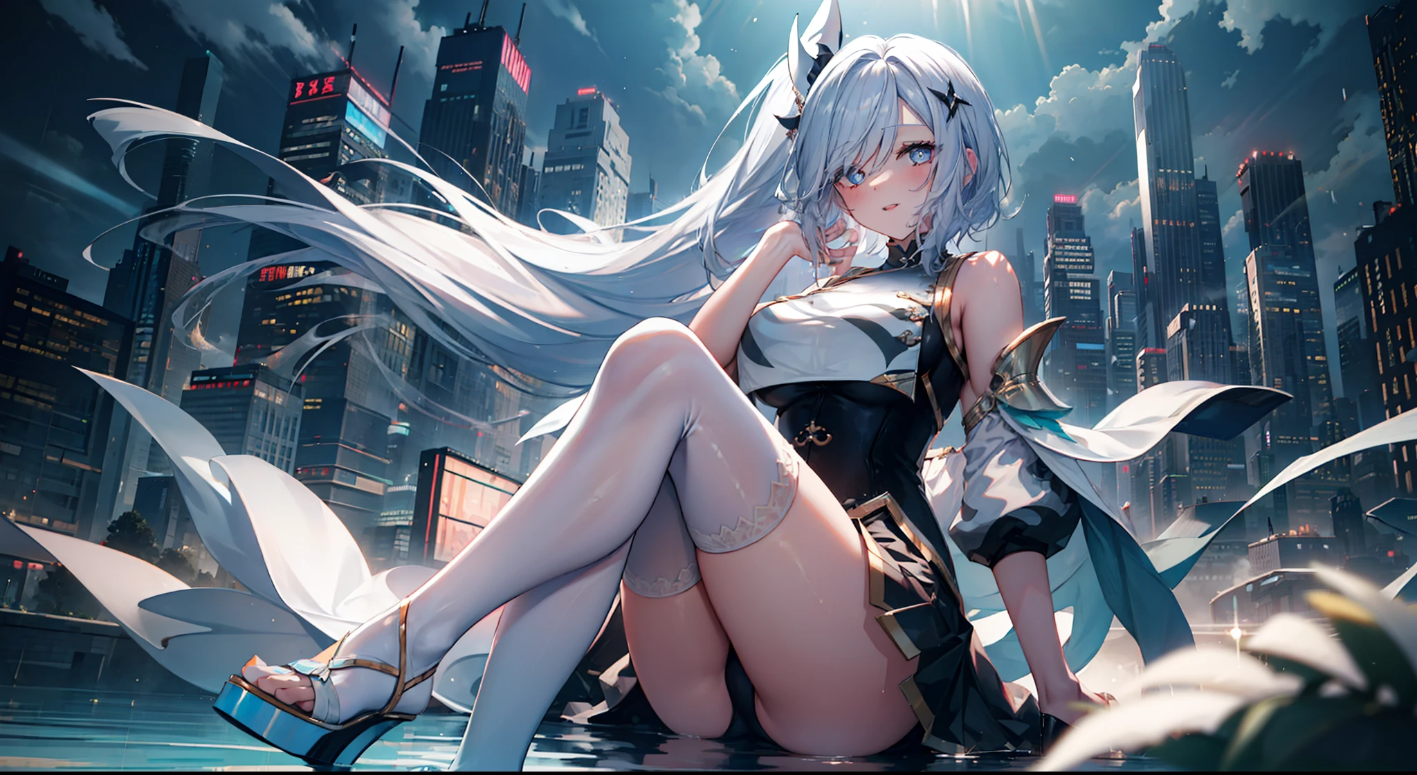 heavy rain,Gorgeous high heels,Under water,grabbing the breasts,Official fine art,tmasterpiece,Sharp focus,Nice high ponytail hairstyle,Delicate and beautiful eyes and face,realisticlying,ultra - detailed,a beauty girl,blue-sky,Glowing white particles,(side-lighting:1.2),scenecy,Long straight hair, sexy facial expression, buliding, (Cityscape:1.7), Dynamic hair, , Long black socks, paleskin, hair adornments, epic landscapes,deep in the night,Masterpiece, Best quality,Bare shoulders, white thighhighs, Hair ribbon, Large breasts,Gorgeous high heels,Under water,grabbing the breasts,Official fine art,tmasterpiece,Sharp focus,Long straight hair,Delicate and beautiful eyes and face,realisticlying,ultra - detailed,a beauty girl,blue-sky,Glowing white particles,(side-lighting:1.2),rays of sunshine,baiyun,Detailed clouds,Slender,Cute big breasts and big buttocks,Toothy laughter,((Laugh and open your eyes)),scenecy,Long straight hair, sexy facial expression, buliding, (Cityscape:1.7), Dynamic hair, Long straight hair, Delicate platinum-pink hair, glow blue eyes, (blue pleated shirt+white skirt), Long white socks, paleskin, hair adornments, epic landscapes,deep in the night,Masterpiece, Best quality,Bare shoulders, white thighhighs, Hair ribbon, Large breasts,