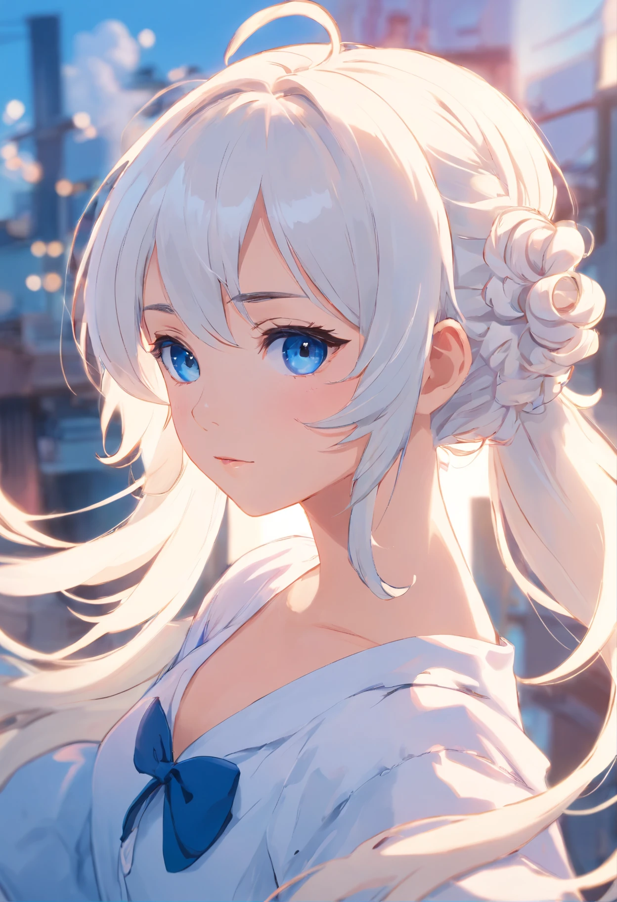 White color hair,Double ponytail curls,blue color eyes,White Lolita,Beth,Beautiful idyllic,4K Ultra HD,